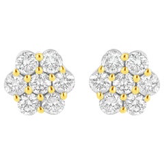 Clous d'oreilles grappe florale en argent sterling plaqué or jaune et diamants de 1/4 carat