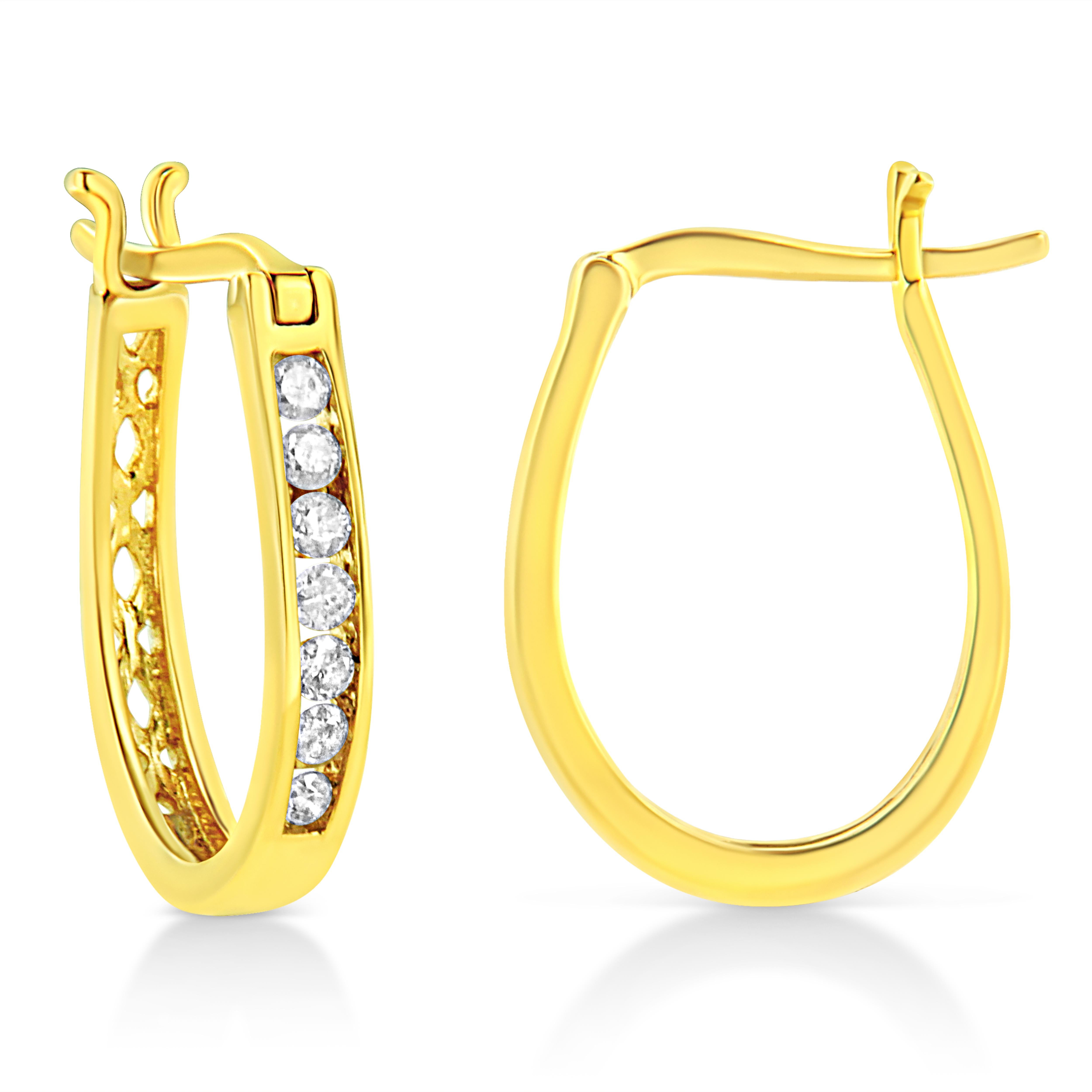 The power of diamonds is truly transformative! Our secret to great style is in classic accessories like this pair of 1/4 ct. t.w. round brilliant-cut diamond hoops. The sparkling gemstones shine in their elegant channel setting. Crafted 14k Yellow