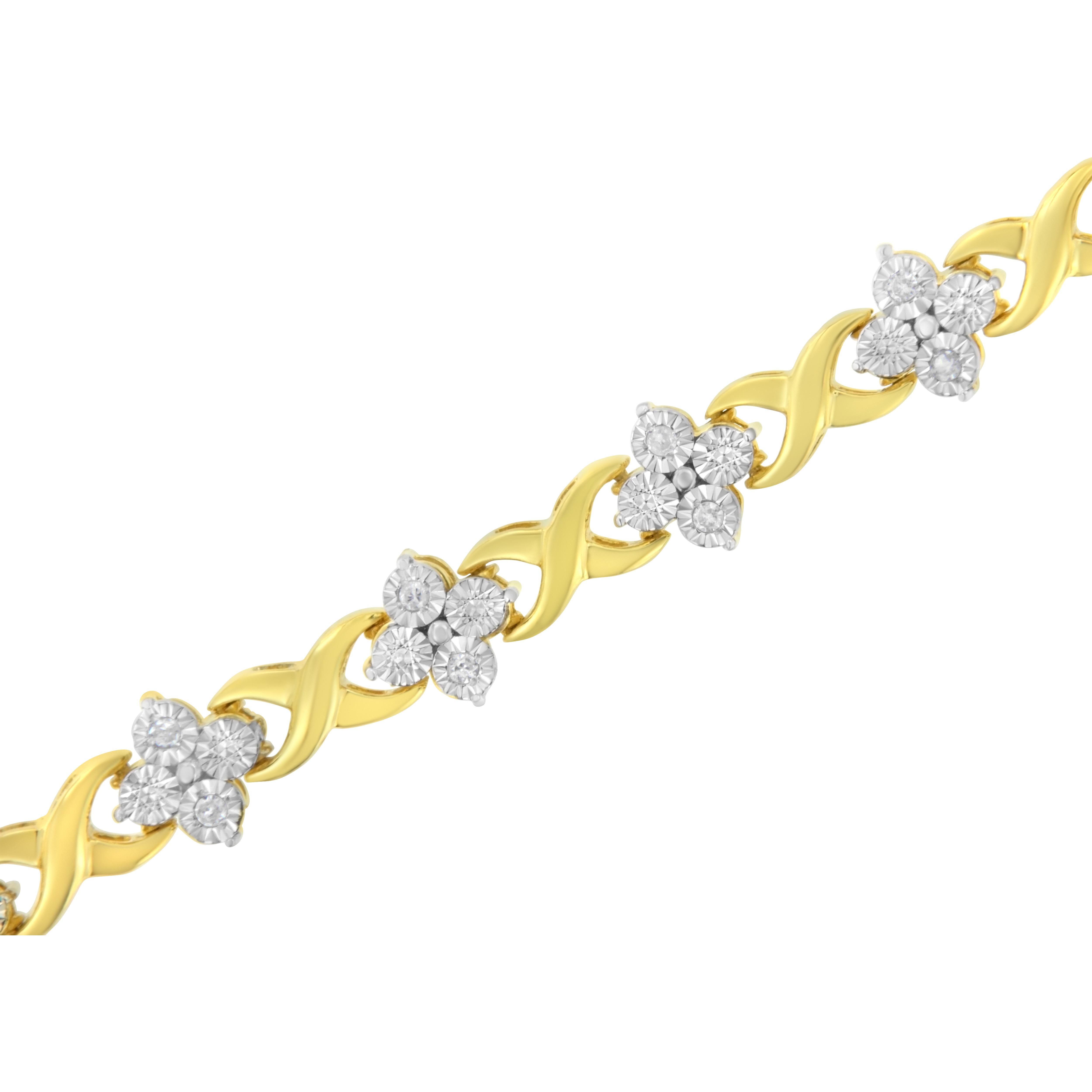 Contemporary Yellow Gold Plated Sterling Silver 1/4 Carat Diamond Link Tennis Bracelet For Sale