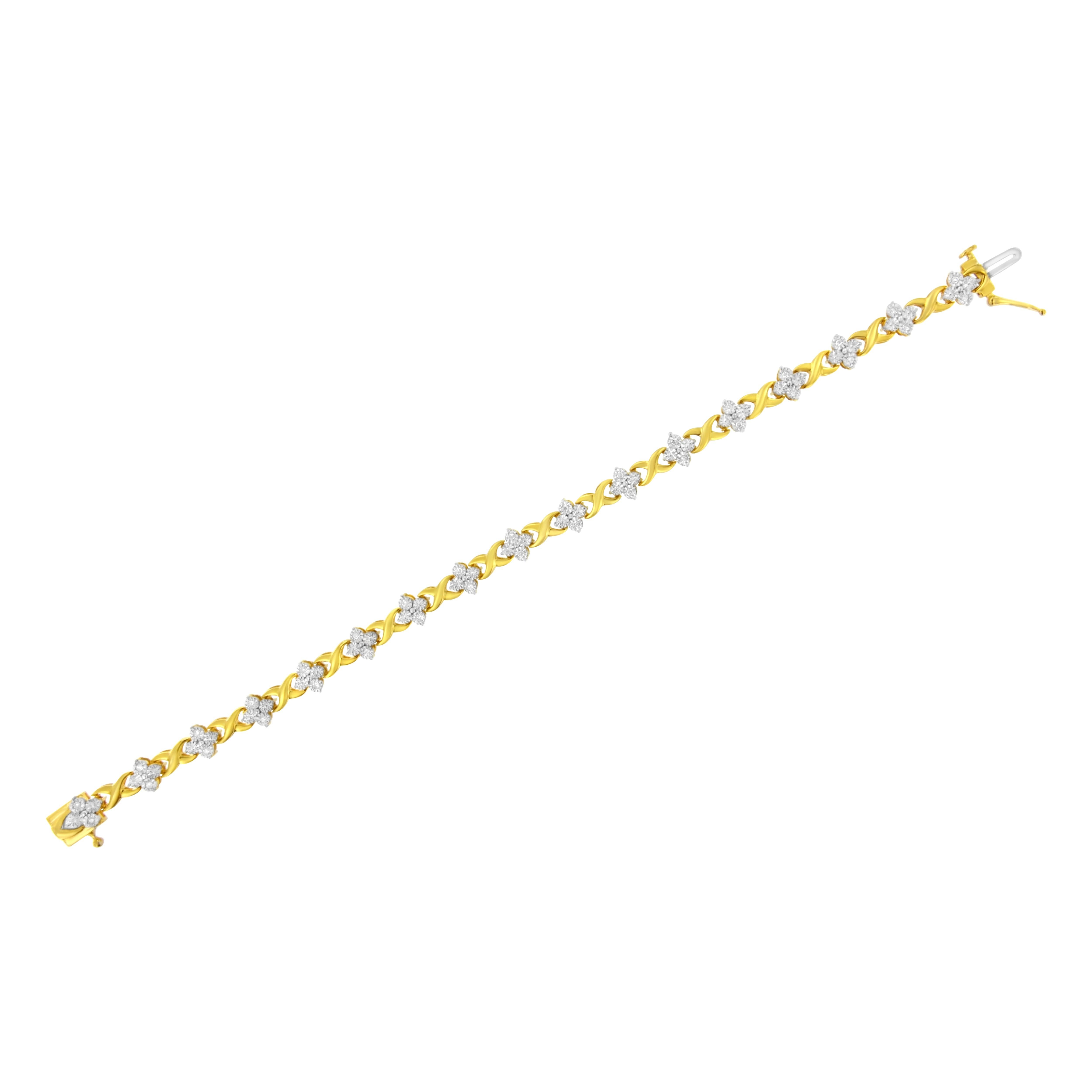 Yellow Gold Plated Sterling Silver 1/4 Carat Diamond Link Tennis Bracelet In New Condition For Sale In New York, NY