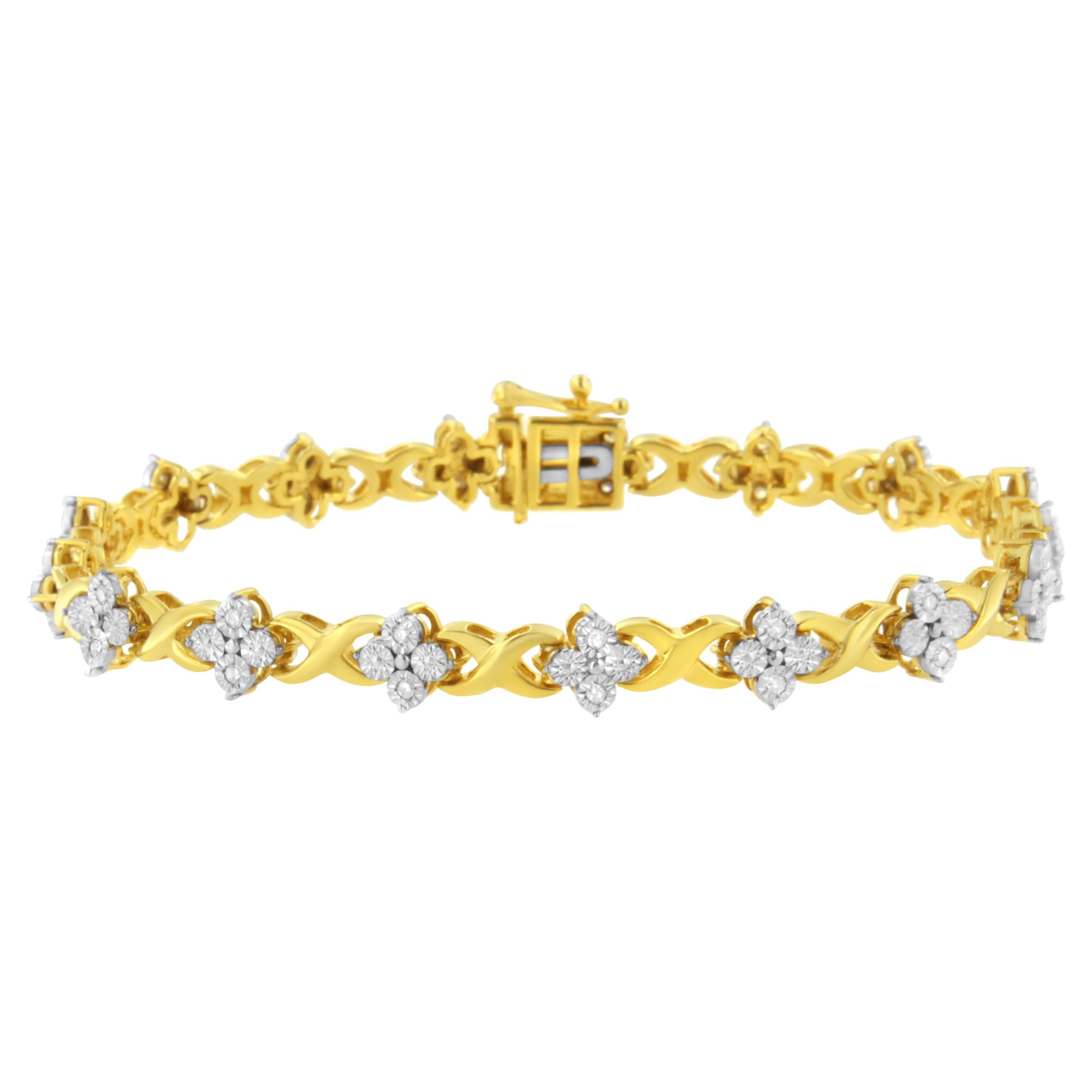 Bracelet tennis à maillons en argent sterling plaqué or jaune et diamants de 1/4 carat