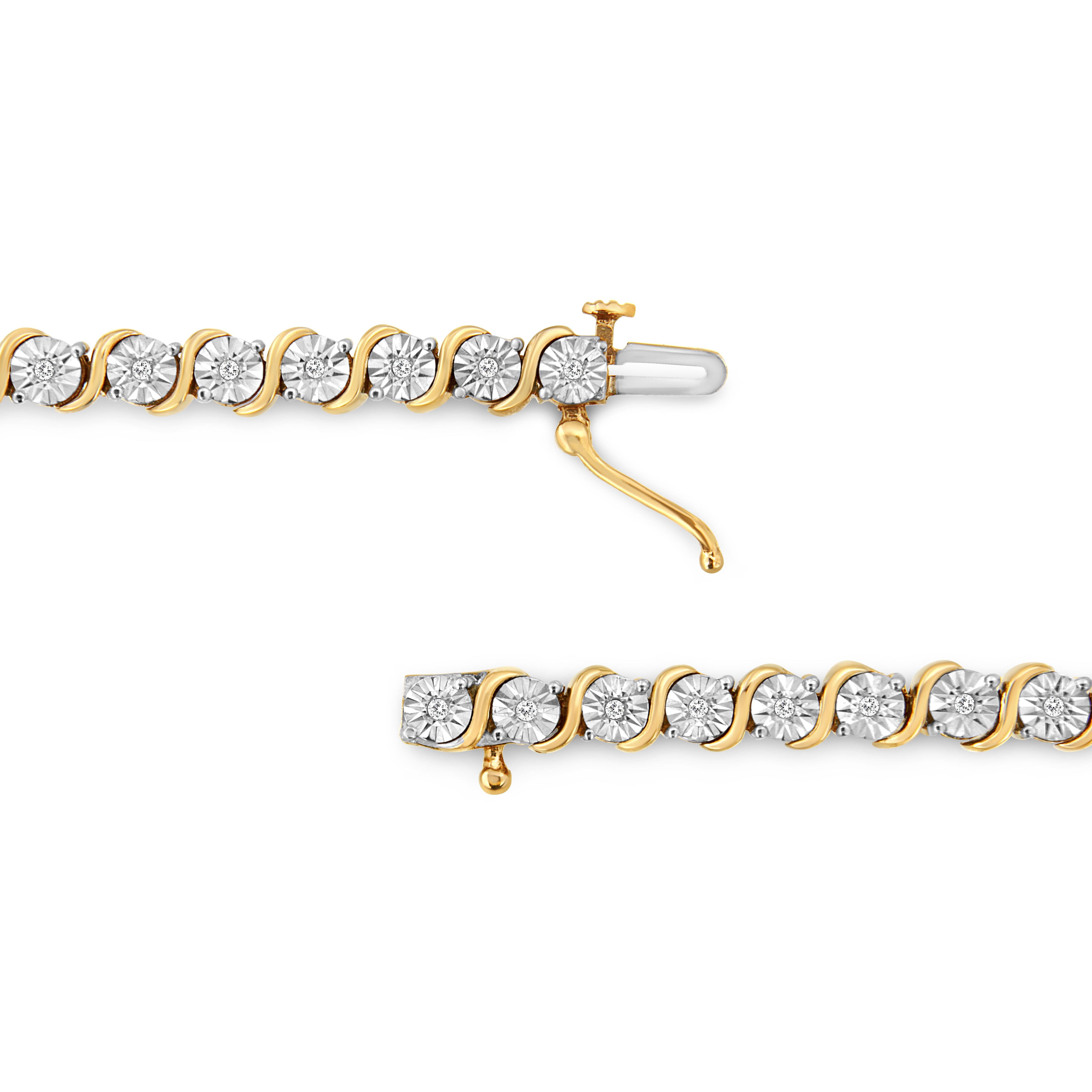 Moderne Bracelet tennis à maillons « S » en or jaune plaqué argent sterling et diamants de 1/4 carat en vente