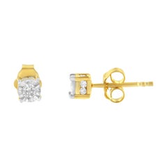Yellow Gold Plated Sterling Silver 1/4 Carat Diamond Stud Earrings