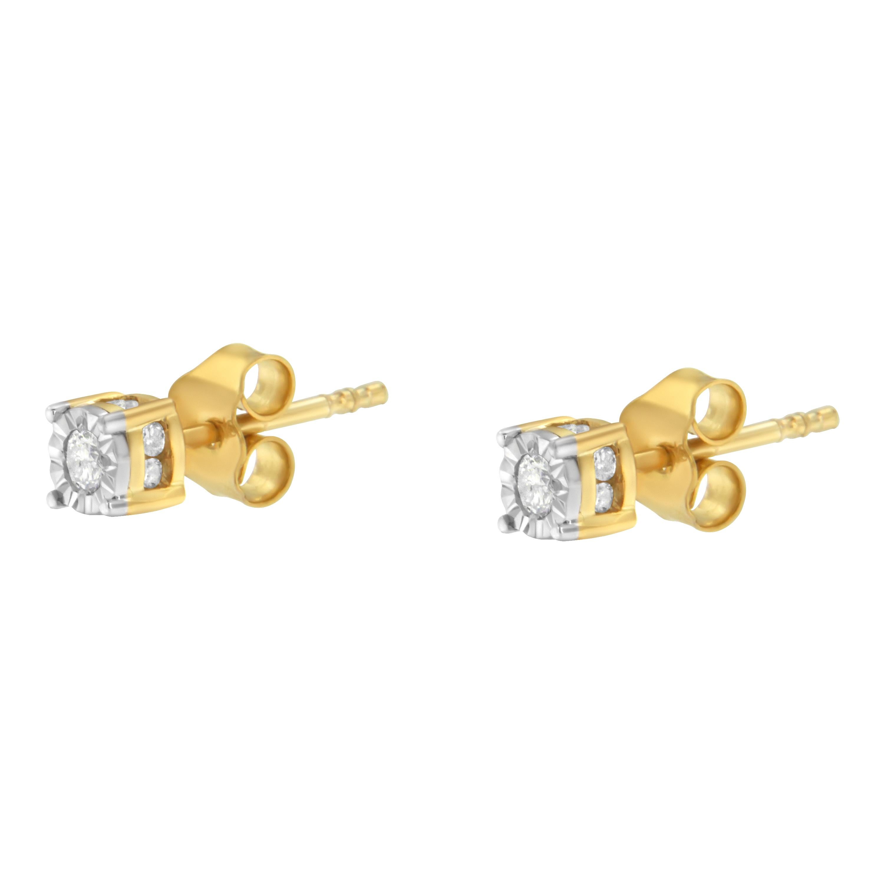 Contemporary Yellow Gold Plated Sterling Silver 1/4 Carat Diamond Stud Earrings For Sale