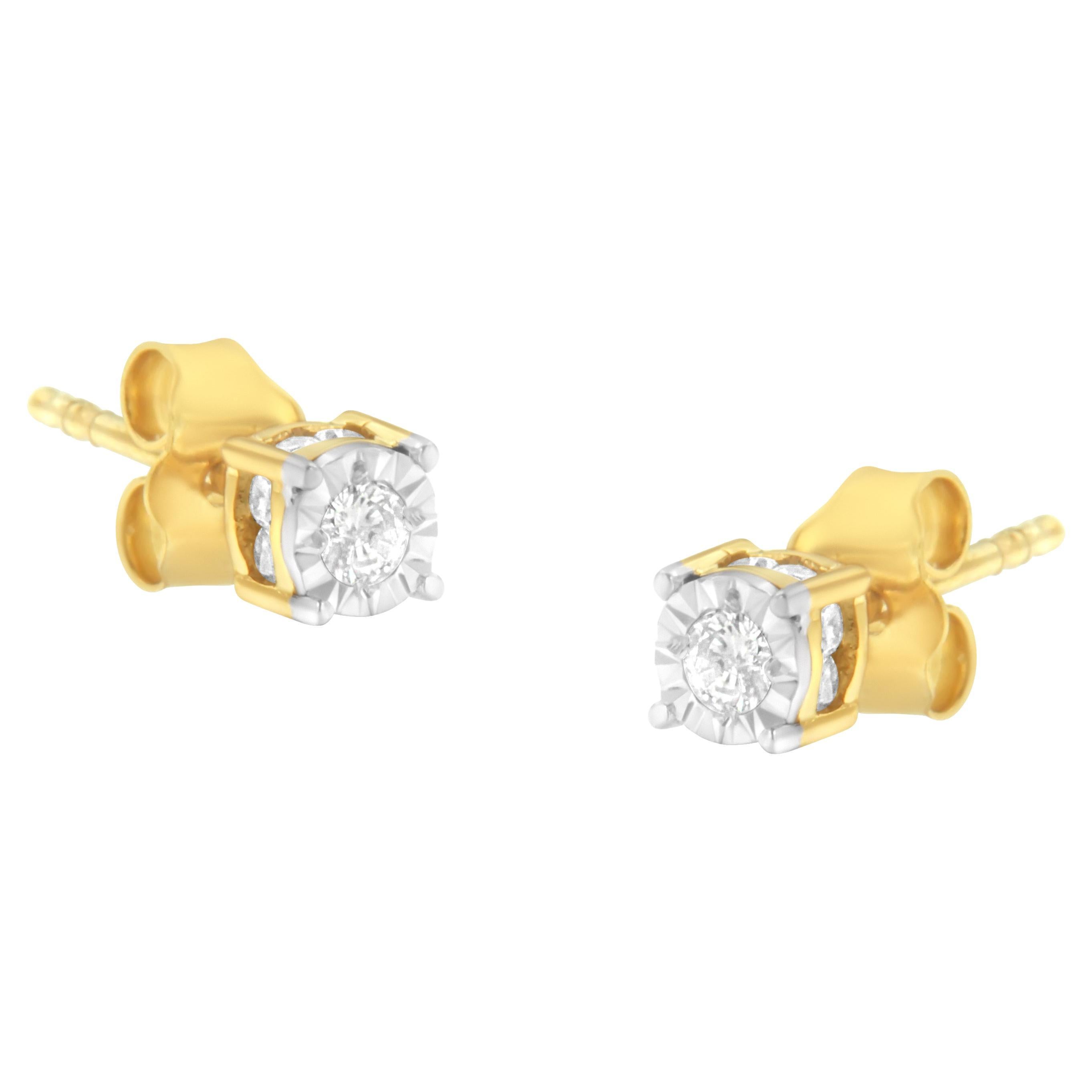 Yellow Gold Plated Sterling Silver 1/4 Carat Diamond Stud Earrings For Sale