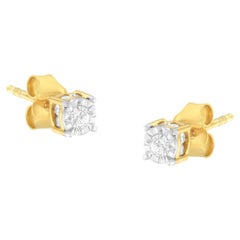 Clous d'oreilles plaqués or jaune et argent sterling avec diamants de 1/4 carat
