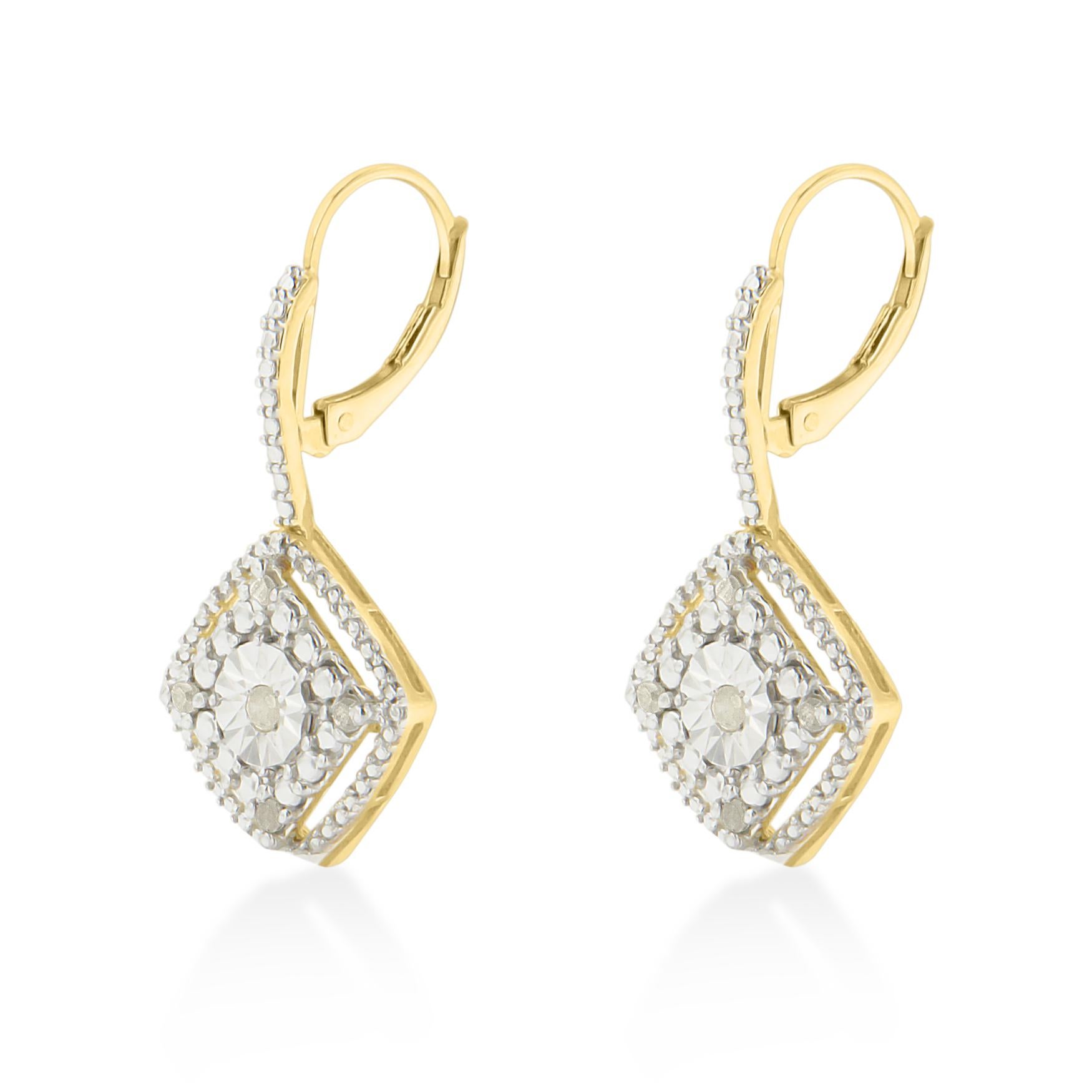 Contemporary Yellow Gold Plated Sterling Silver 1/4 Carat Rose Cut Diamond Dangle Earrings For Sale
