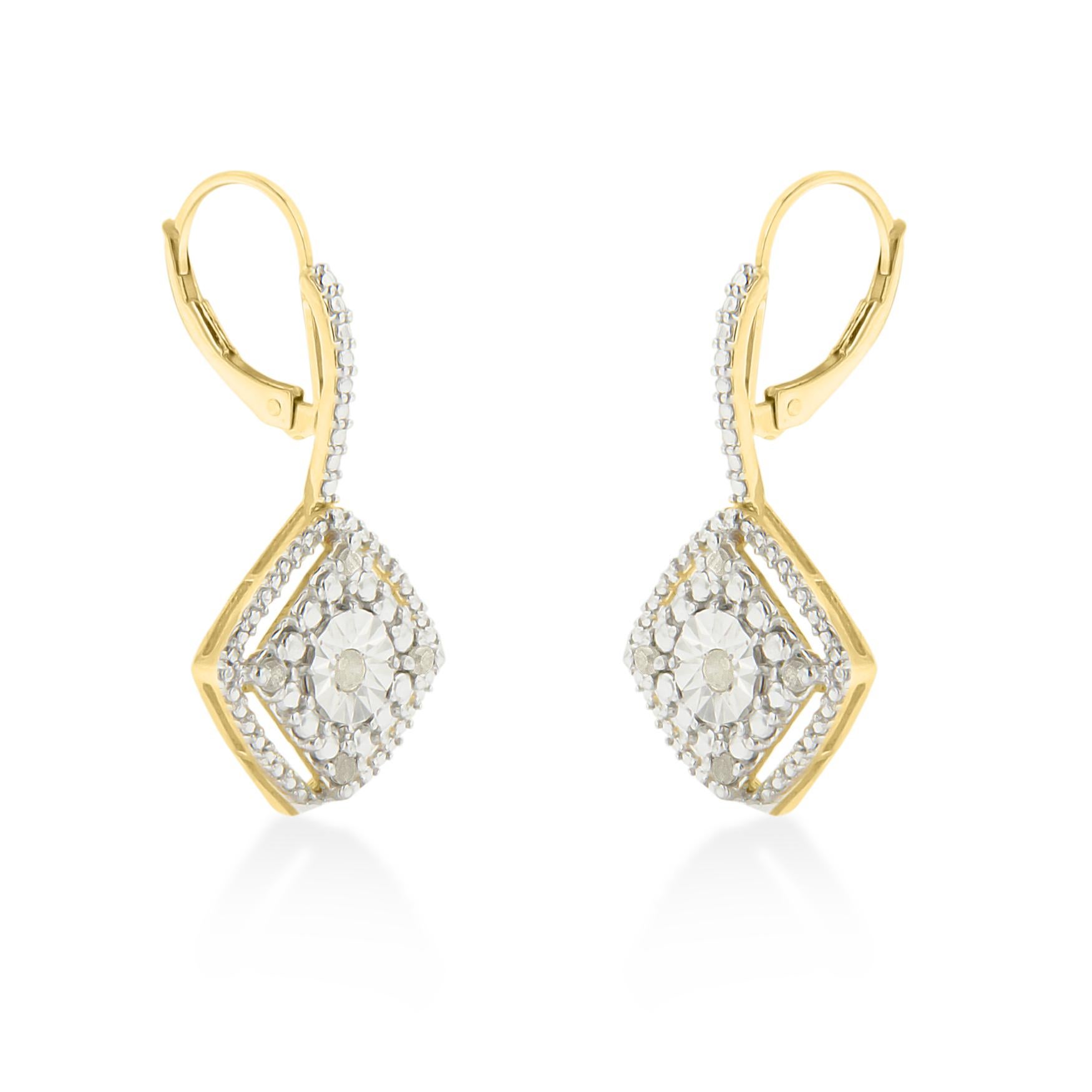 Taille rose Pendants d'oreilles en or jaune plaqué argent sterling avec diamants taille rose de 1/4 carat en vente