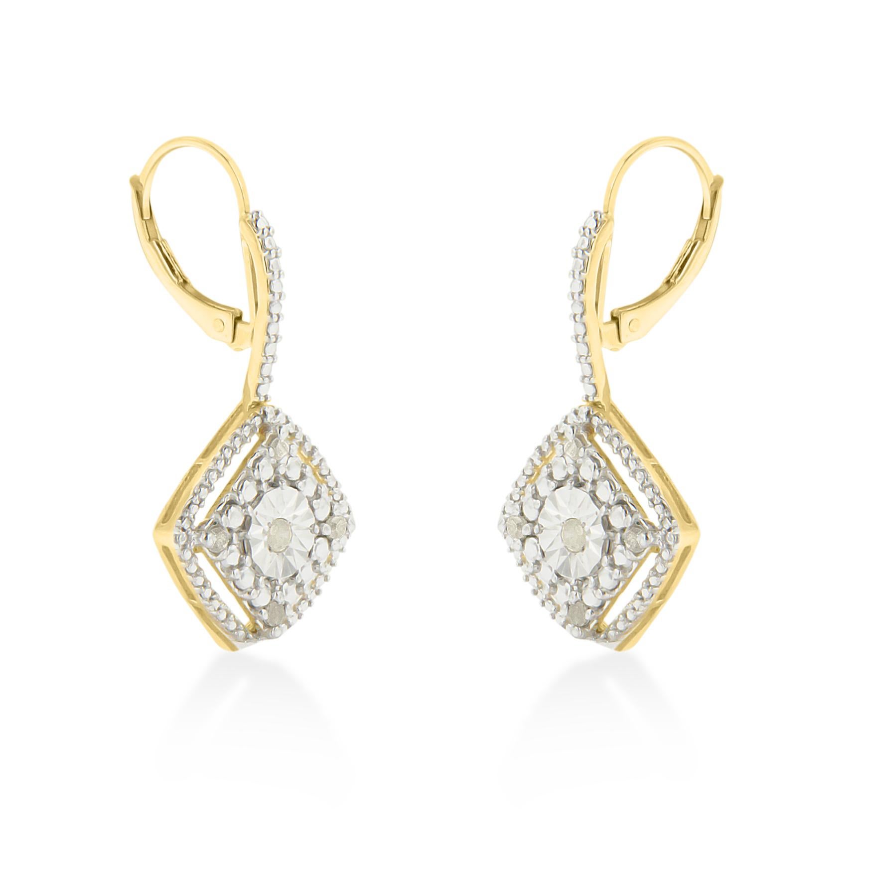 Yellow Gold Plated Sterling Silver 1/4 Carat Rose Cut Diamond Dangle Earrings In New Condition For Sale In New York, NY