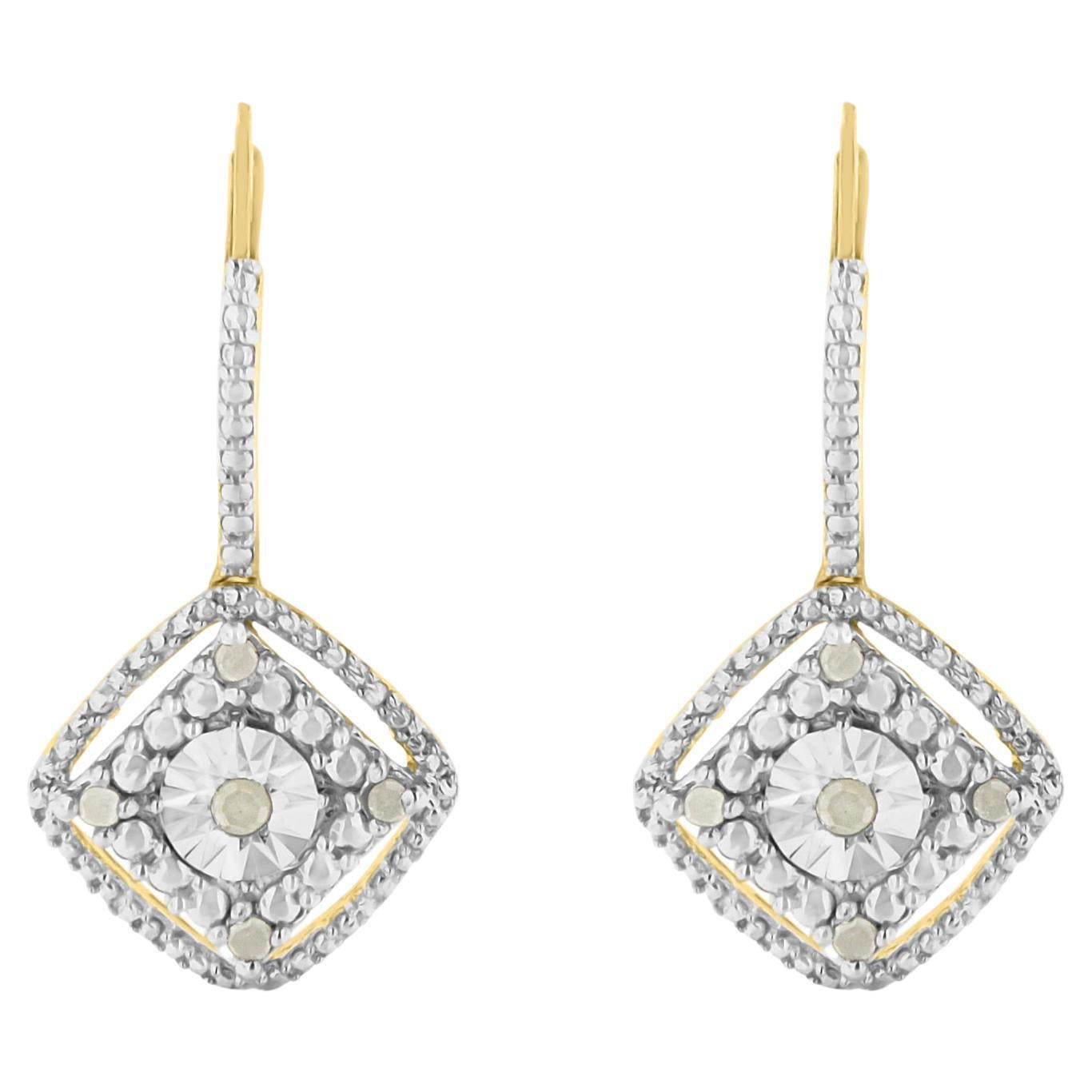 Yellow Gold Plated Sterling Silver 1/4 Carat Rose Cut Diamond Dangle Earrings For Sale