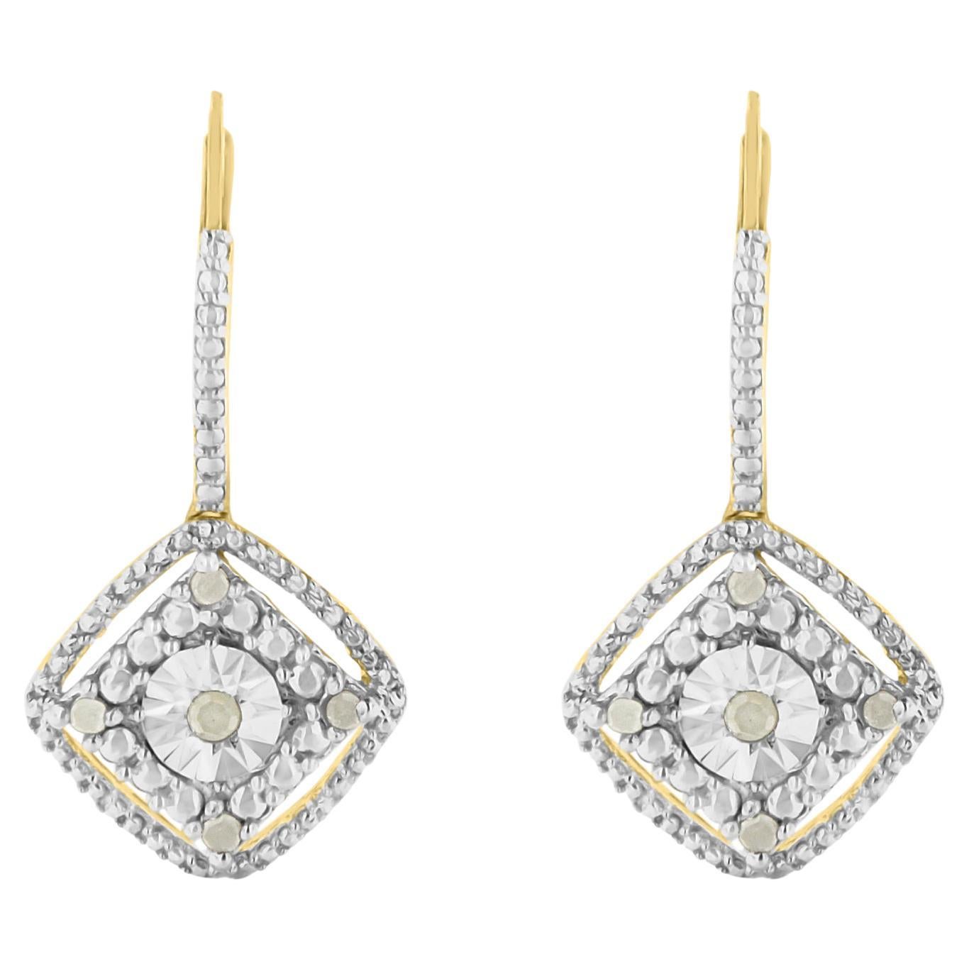 Pendants d'oreilles en or jaune plaqué argent sterling avec diamants taille rose de 1/4 carat