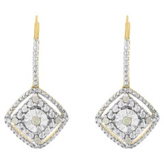 Yellow Gold Plated Sterling Silver 1/4 Carat Rose Cut Diamond Dangle Earrings