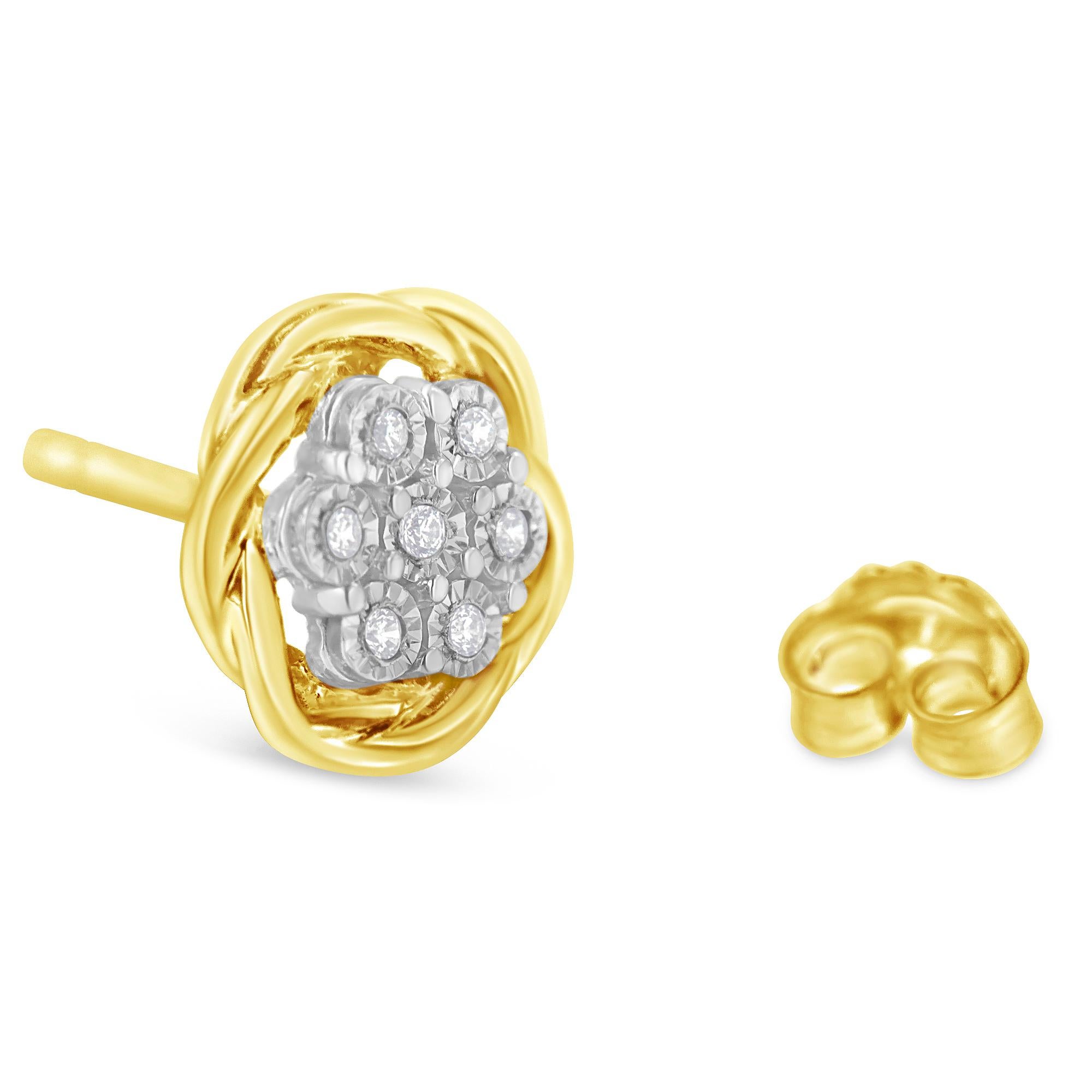 Yellow Gold Plated Sterling Silver 1/6 Carat Diamond Rose Stud Earrings In New Condition For Sale In New York, NY
