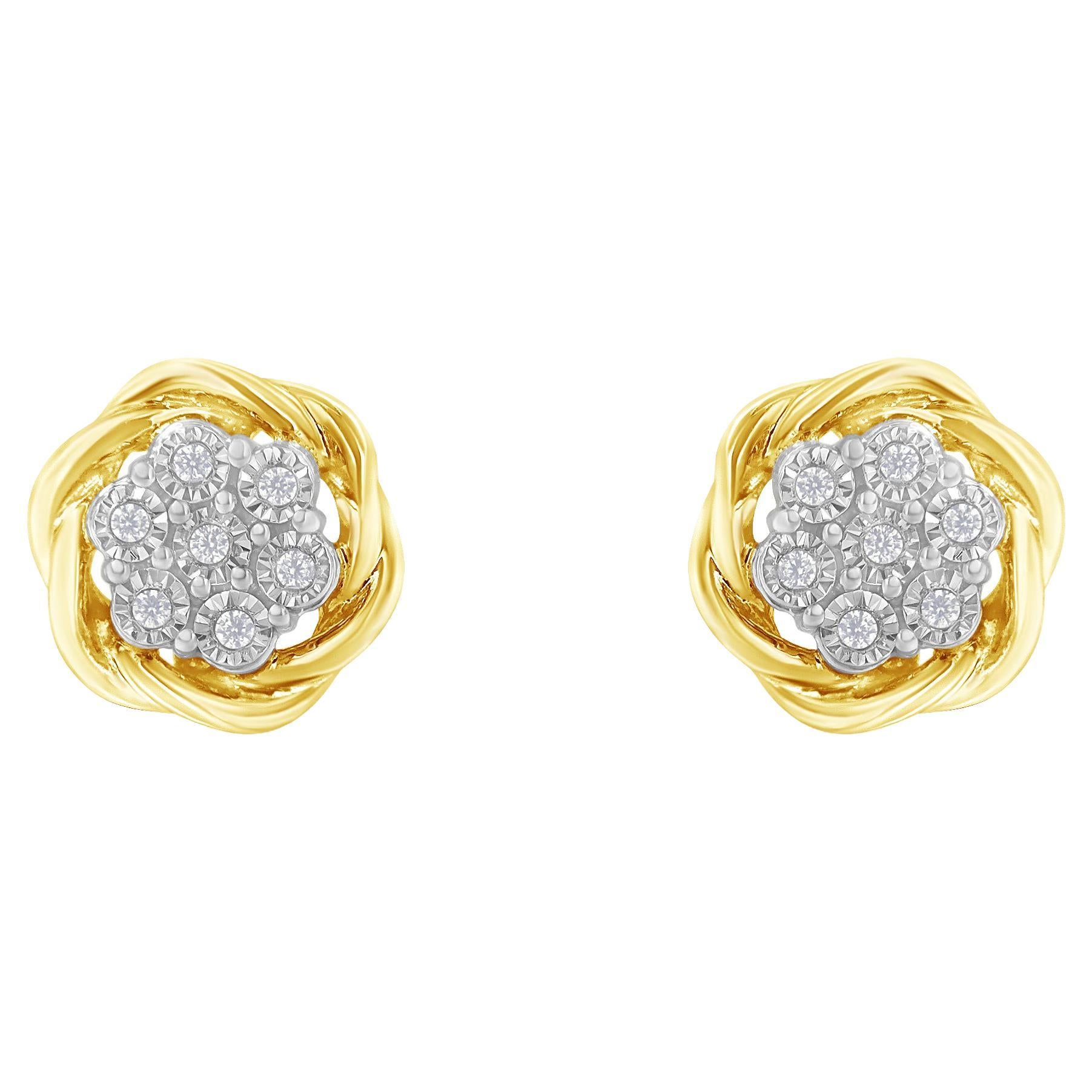 Yellow Gold Plated Sterling Silver 1/6 Carat Diamond Rose Stud Earrings