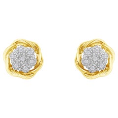 Yellow Gold Plated Sterling Silver 1/6 Carat Diamond Rose Stud Earrings