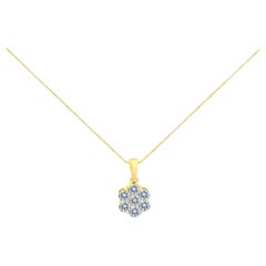 Yellow Gold Plated Sterling Silver 1.0 Carat Diamond 7 Stone Pendant Necklace