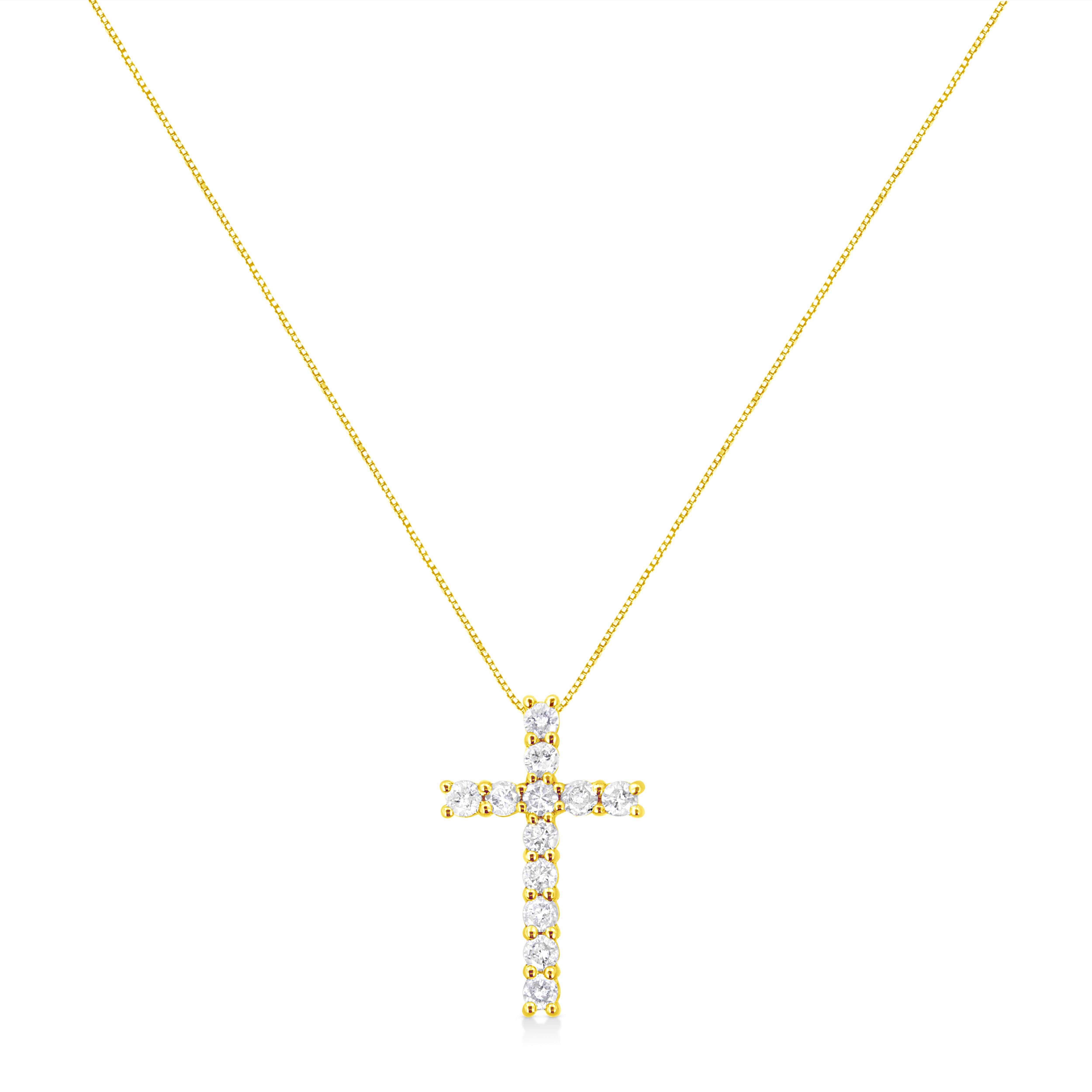 Contemporary Yellow Gold Plated Sterling Silver 1.0 Carat Diamond Cross Pendant Necklace