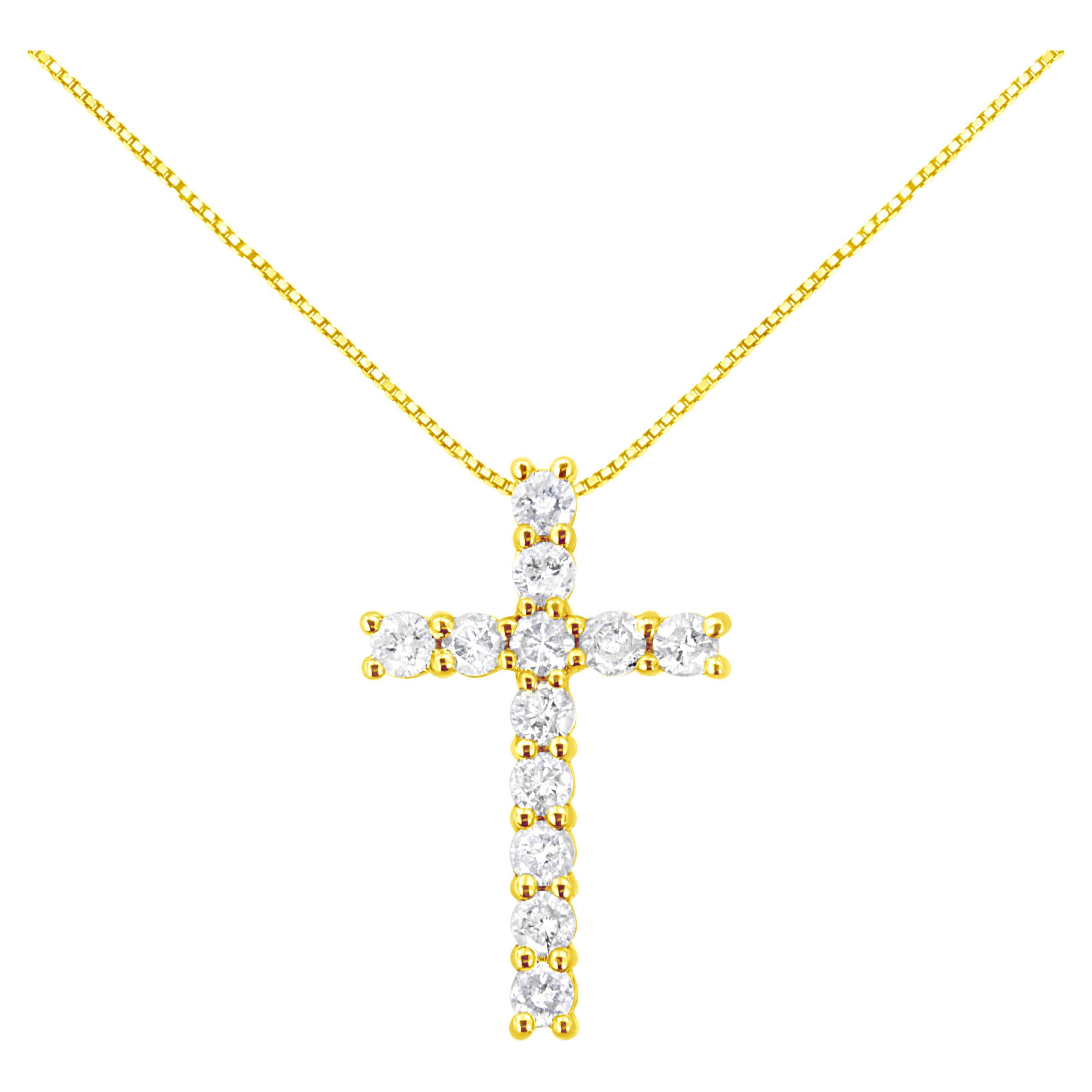 Yellow Gold Plated Sterling Silver 1.0 Carat Diamond Cross Pendant Necklace
