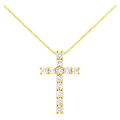 Yellow Gold Plated Sterling Silver 1.0 Carat Diamond Cross Pendant Necklace