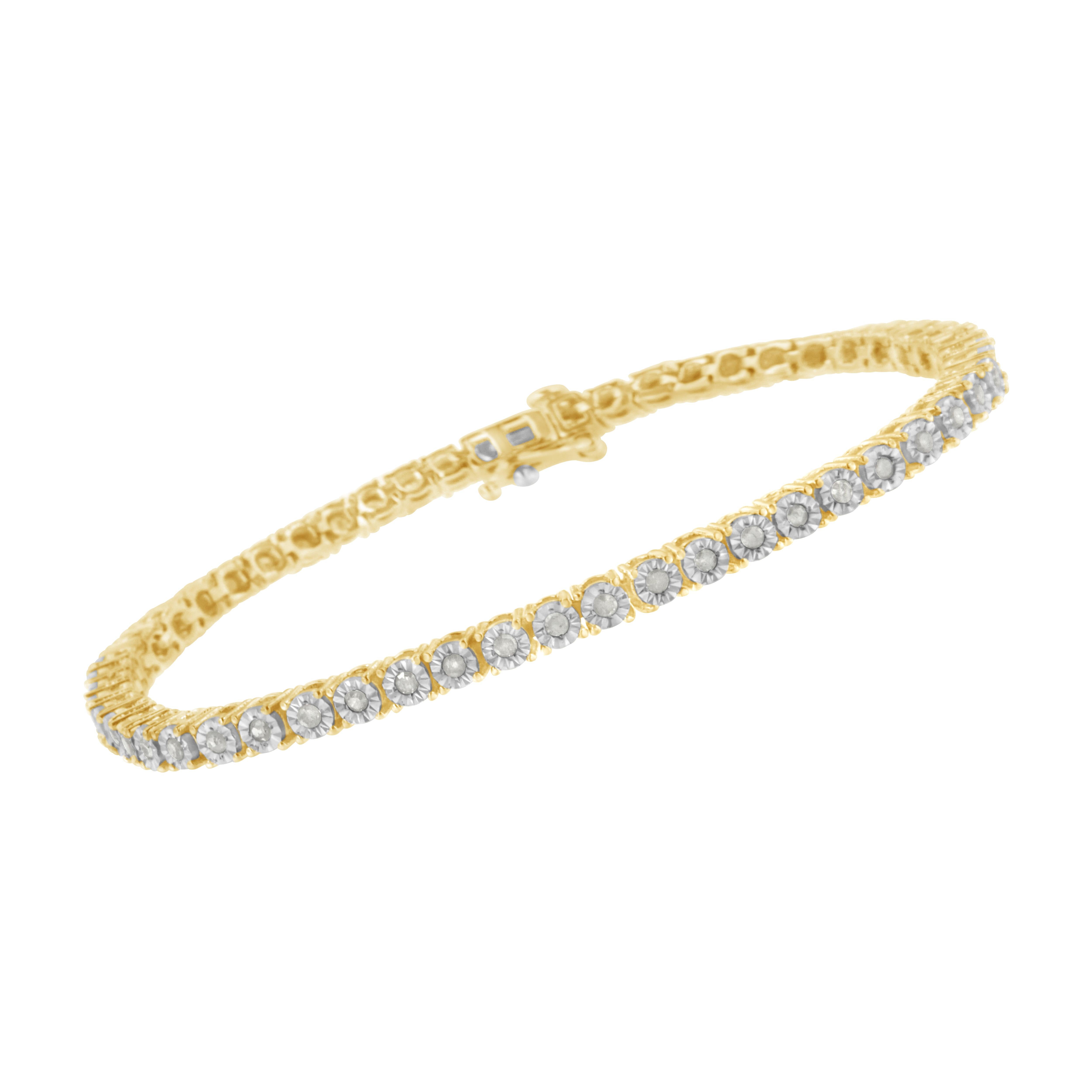 Contemporary Yellow Gold Plated Sterling Silver 1.0 Carat Diamond Faceted Tennis Bracelet