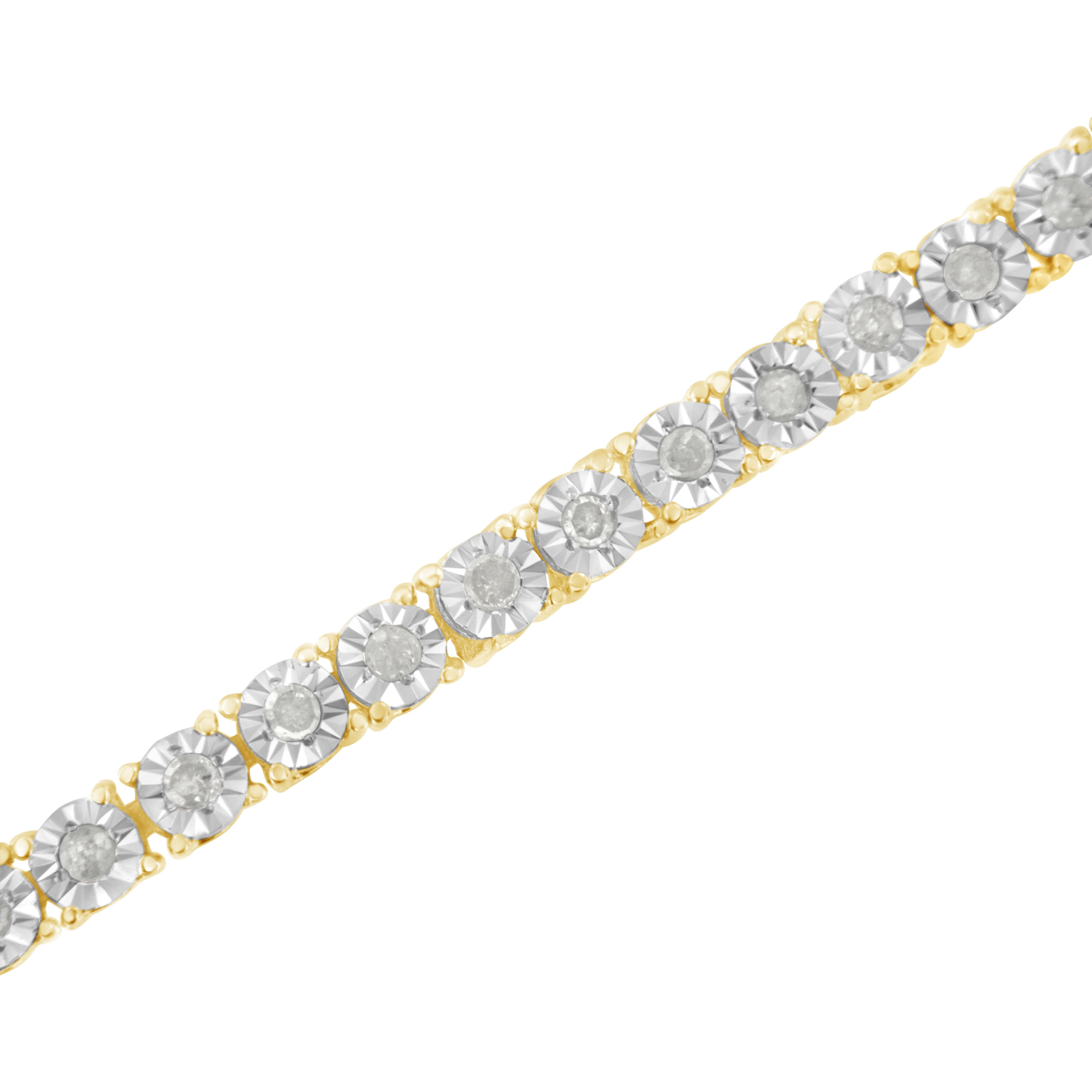 Round Cut Yellow Gold Plated Sterling Silver 1.0 Carat Diamond Faceted Tennis Bracelet