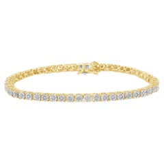 Yellow Gold Plated Sterling Silver 1.0 Carat Diamond Faceted Tennis Bracelet
