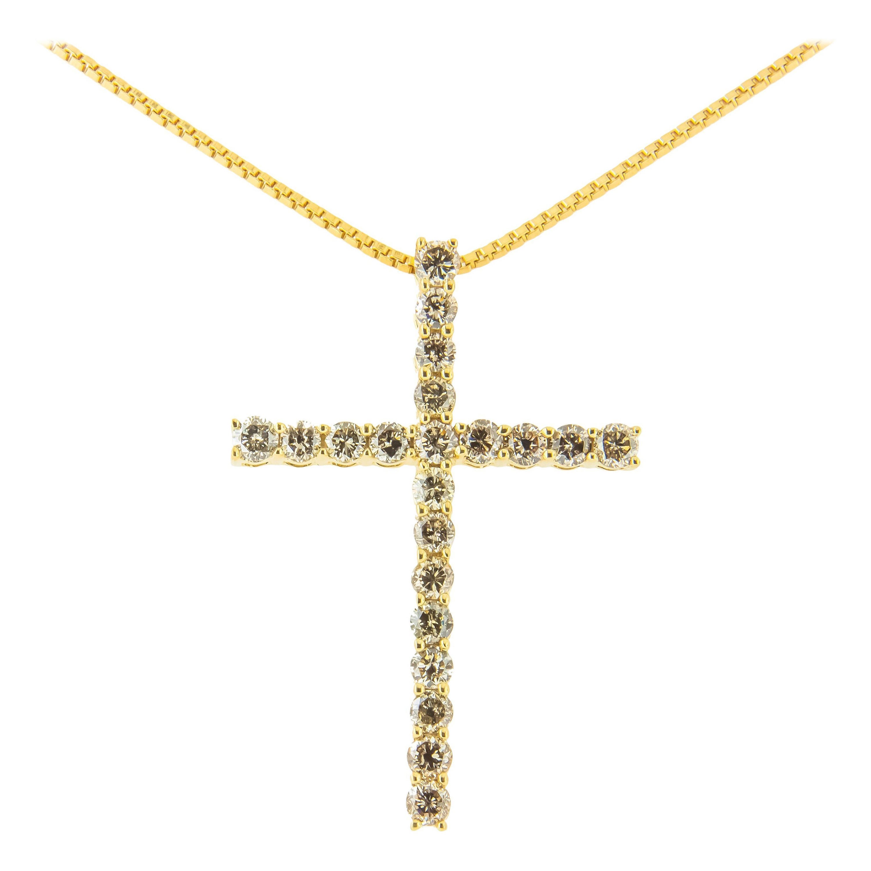 Halskette mit Kreuzanhänger, Gelbgold Platin Sterlingsilber 1,0 Karat Diamant Gold