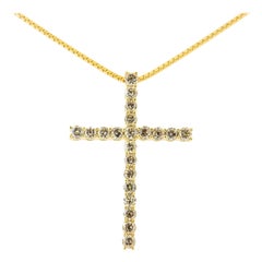 Collana con ciondolo a croce in argento sterling placcato oro giallo con diamante da 1,0 carati