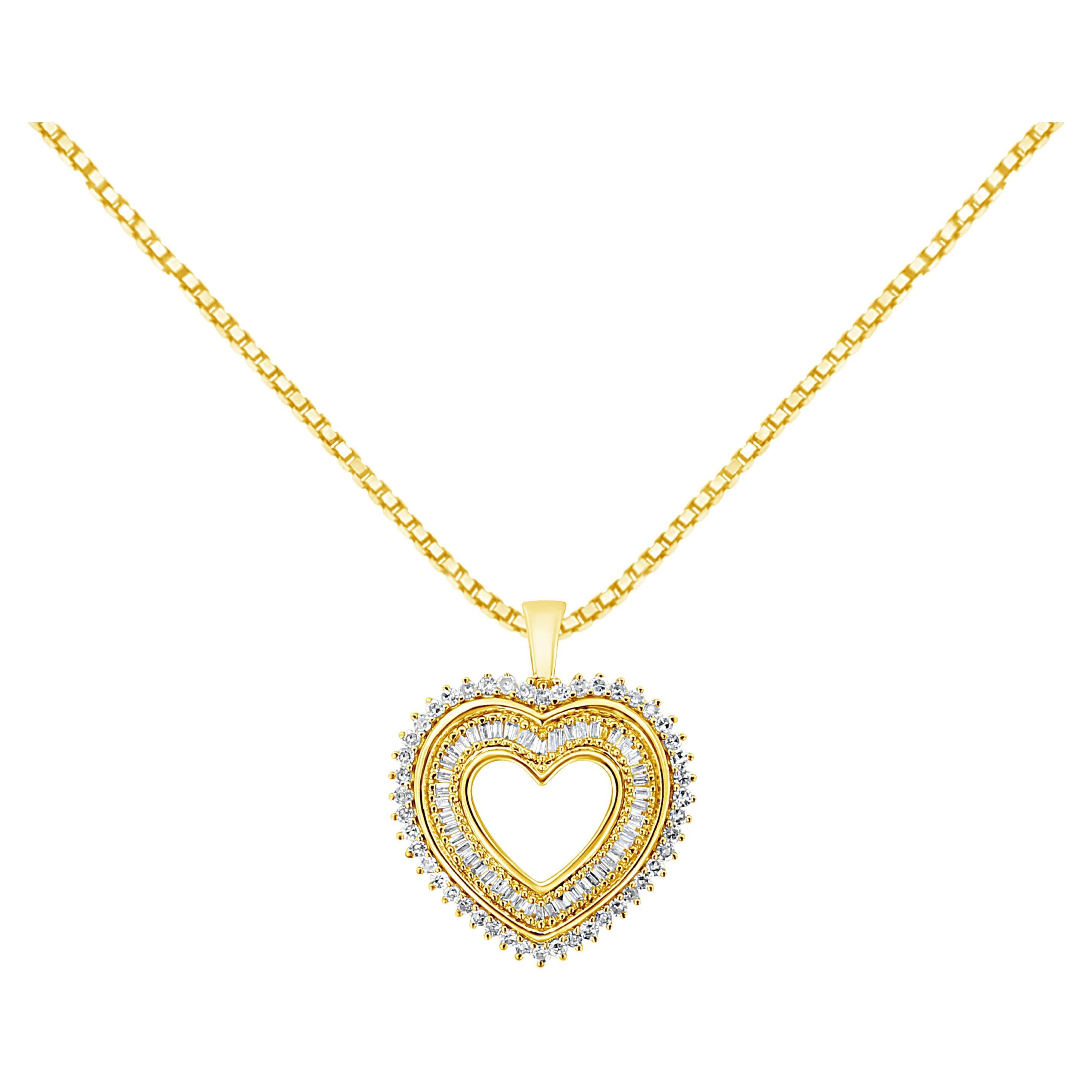 Yellow Gold Plated Sterling Silver 1.0 Carat Diamond Heart Pendant Necklace For Sale