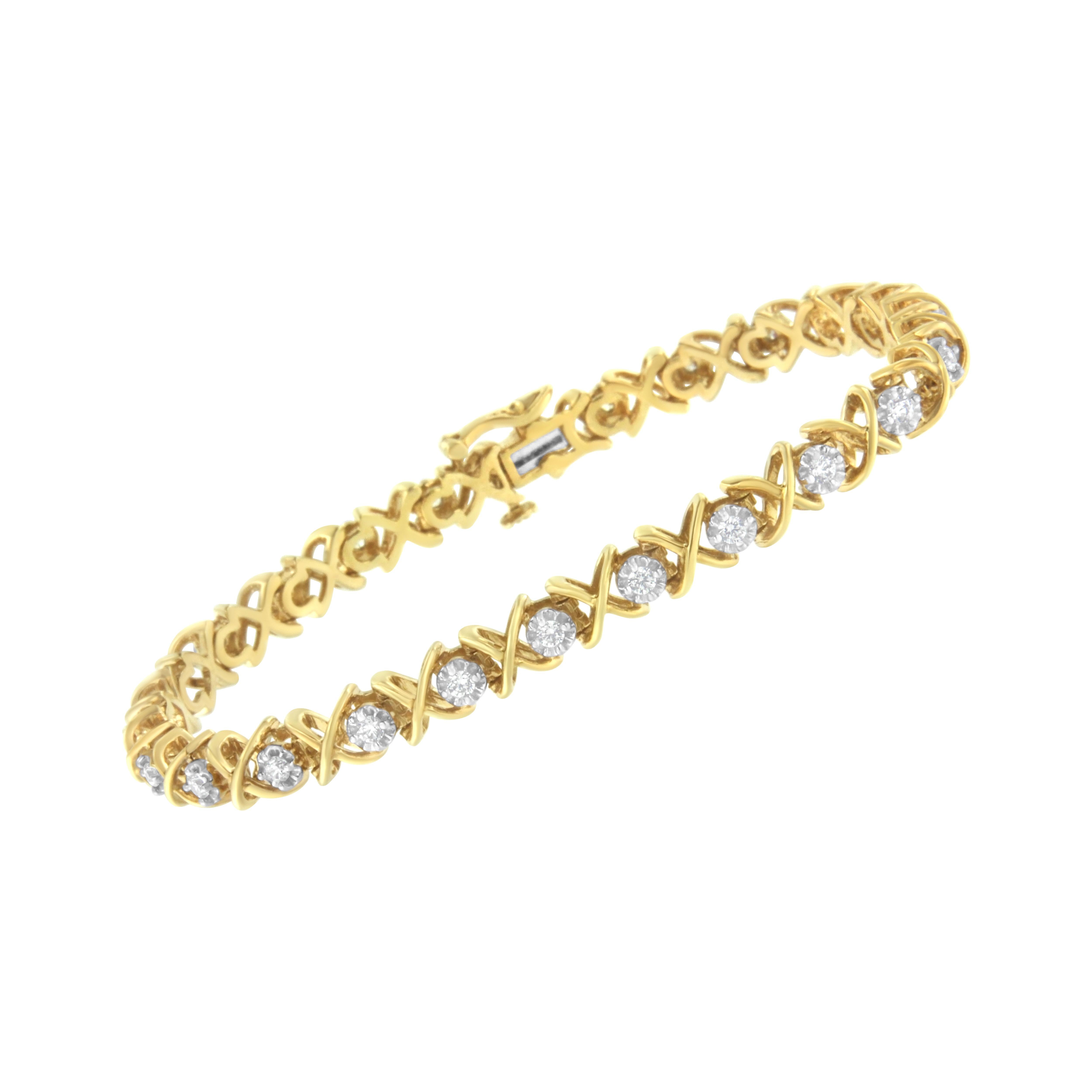 Contemporain Bracelet à maillons en argent sterling plaqué or jaune avec diamants de 1,0 carat en vente