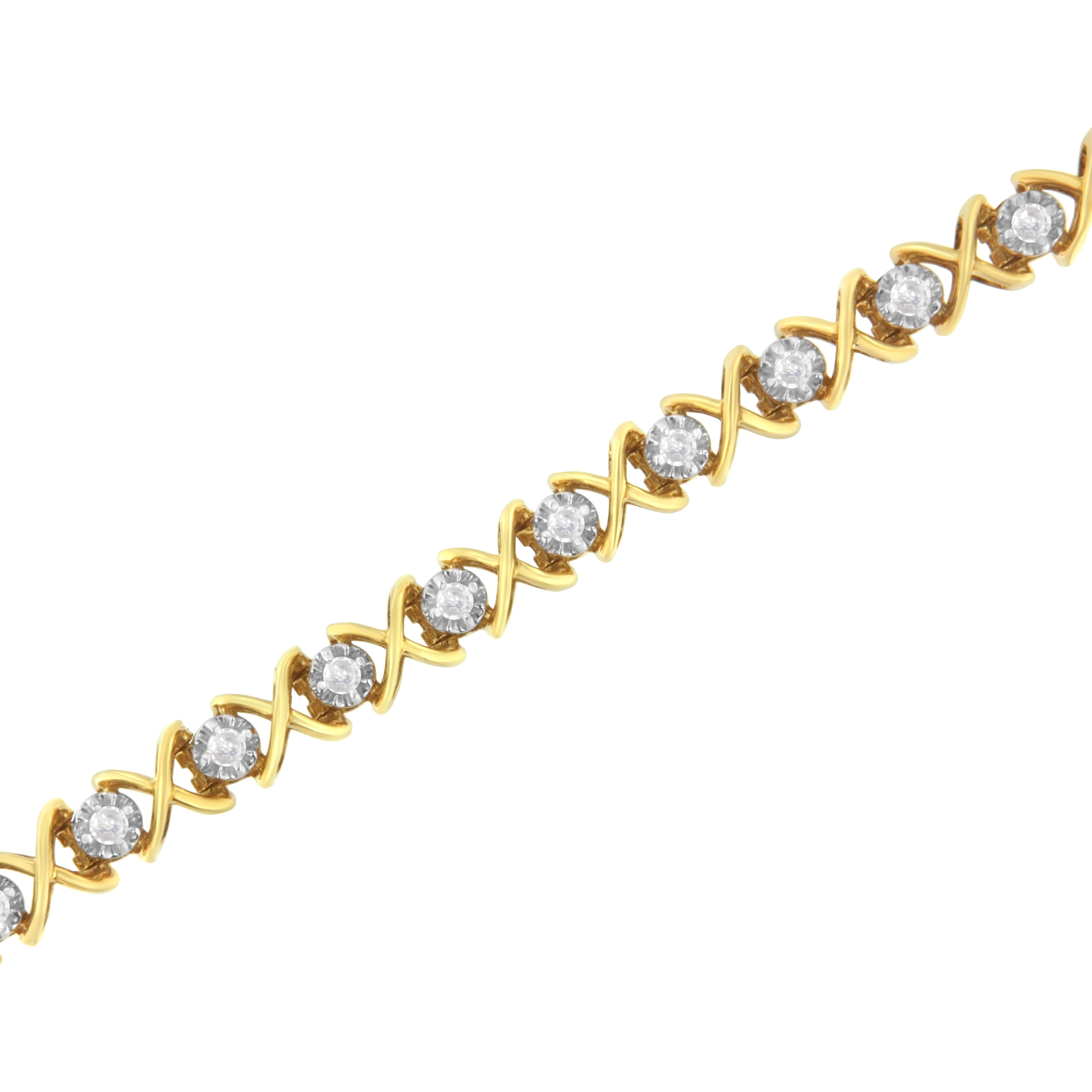 Bracelet à maillons en argent sterling plaqué or jaune avec diamants de 1,0 carat Neuf - En vente à New York, NY
