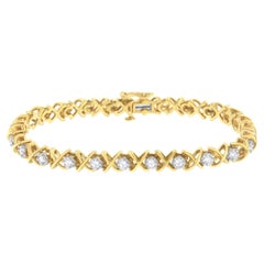 Bracelet à maillons en argent sterling plaqué or jaune avec diamants de 1,0 carat