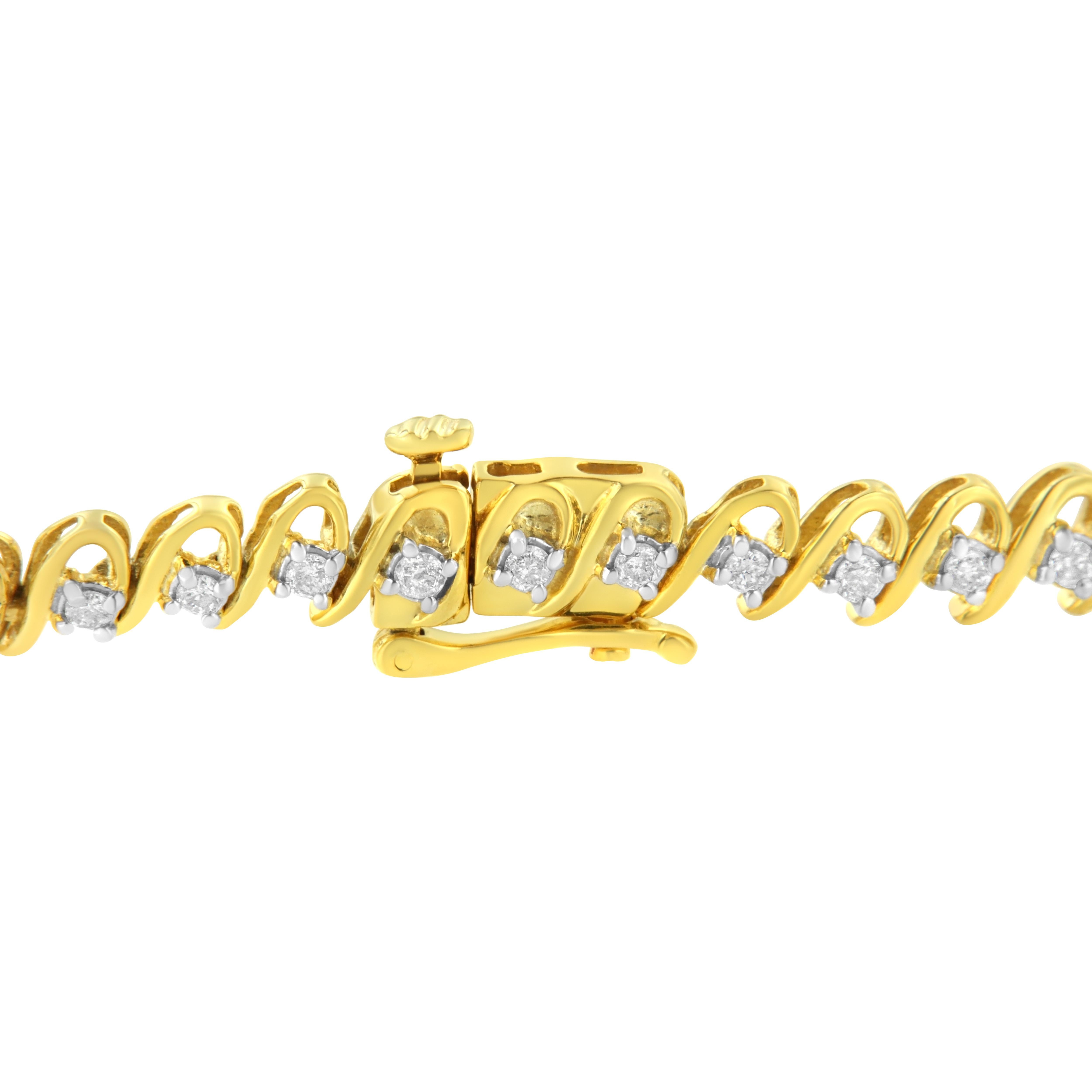 Contemporary Yellow Gold Plated Sterling Silver 1.0 Carat Diamond Link Tennis Bracelet For Sale