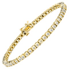 Plata de ley chapada en oro amarillo Pulsera de tenis con bisel redondo de diamantes de 1,0 quilates