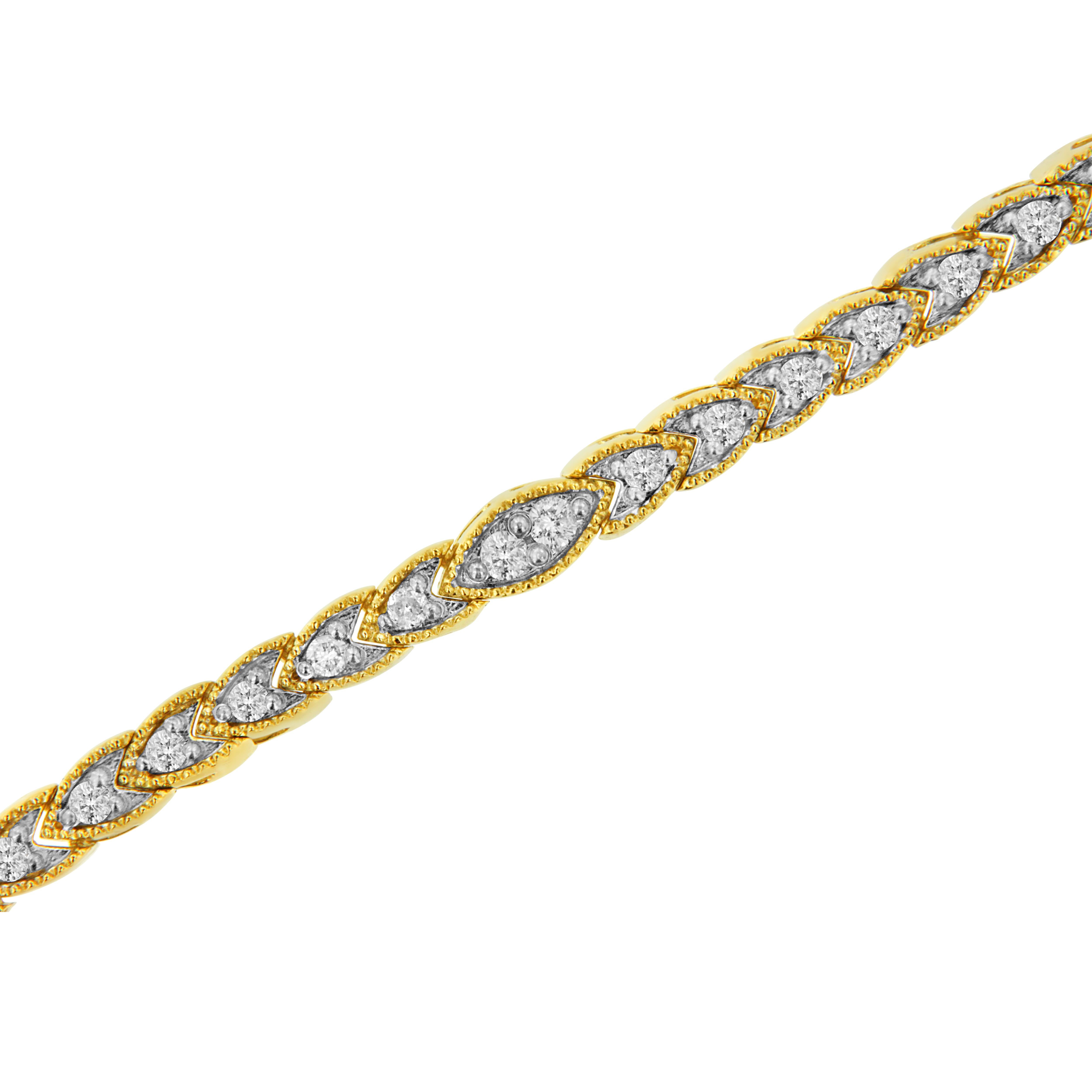 Round Cut Yellow Gold Plated Sterling Silver 1.0 Carat Prong-Set Diamond Link Bracelet For Sale