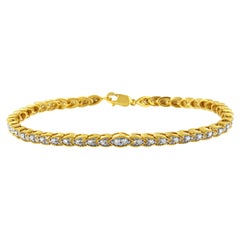 Bracelet à maillons en argent sterling plaqué or jaune et diamants de 1,0 carat sertis à la broche