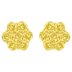 Yellow Gold Plated Sterling Silver 1.0 Carat Yellow Diamond Floral Stud Earrings