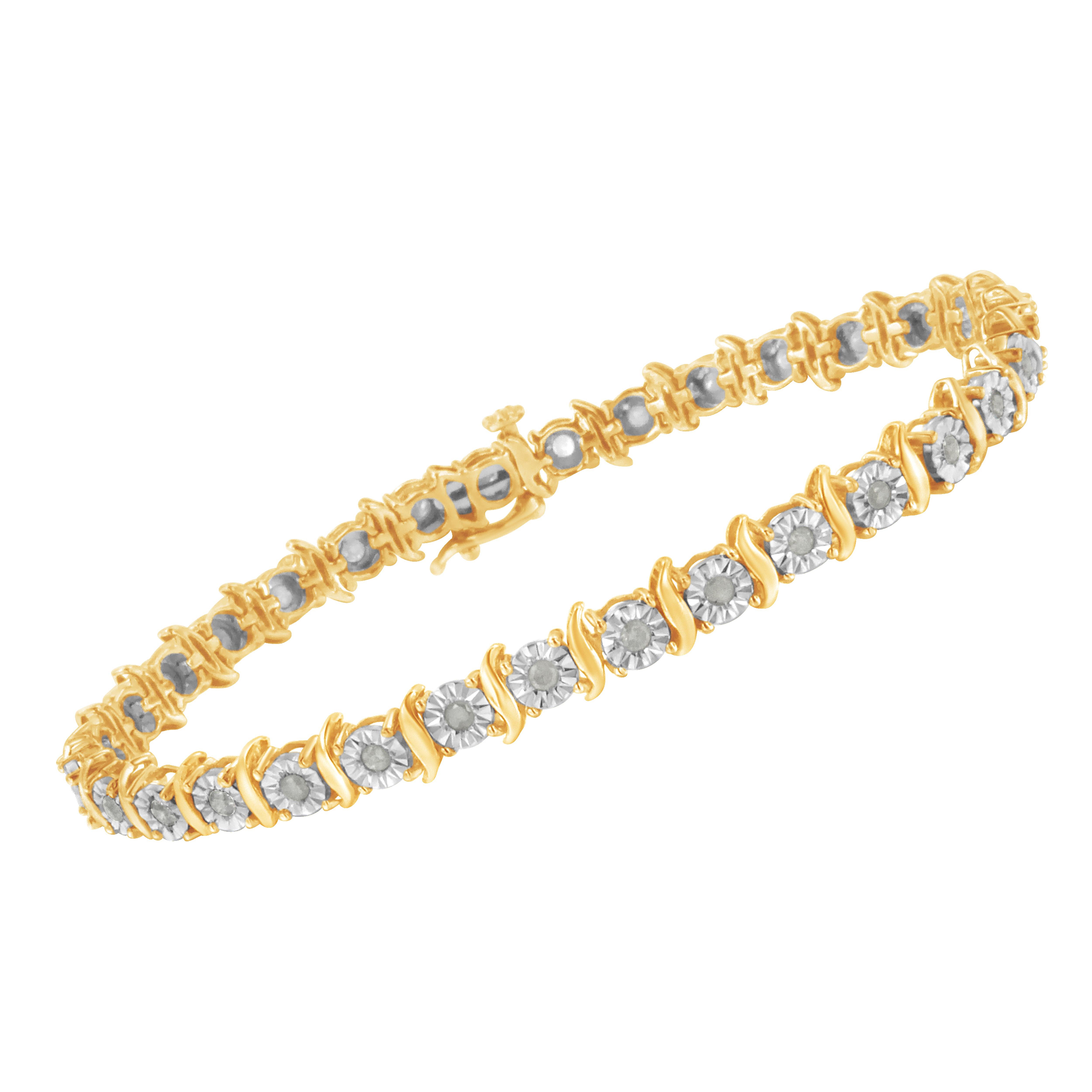 Contemporain Bracelet tennis à maillons en forme de S en or jaune plaqué argent sterling et diamants 1,0 carat poids total en vente