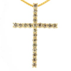 Yellow Gold Plated Sterling Silver 1.00 Carat Diamond Cross Pendant Necklace