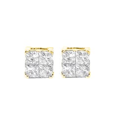 Yellow Gold Plated Sterling Silver 1.00 Carat Diamond Multi Stone Stud Earrings