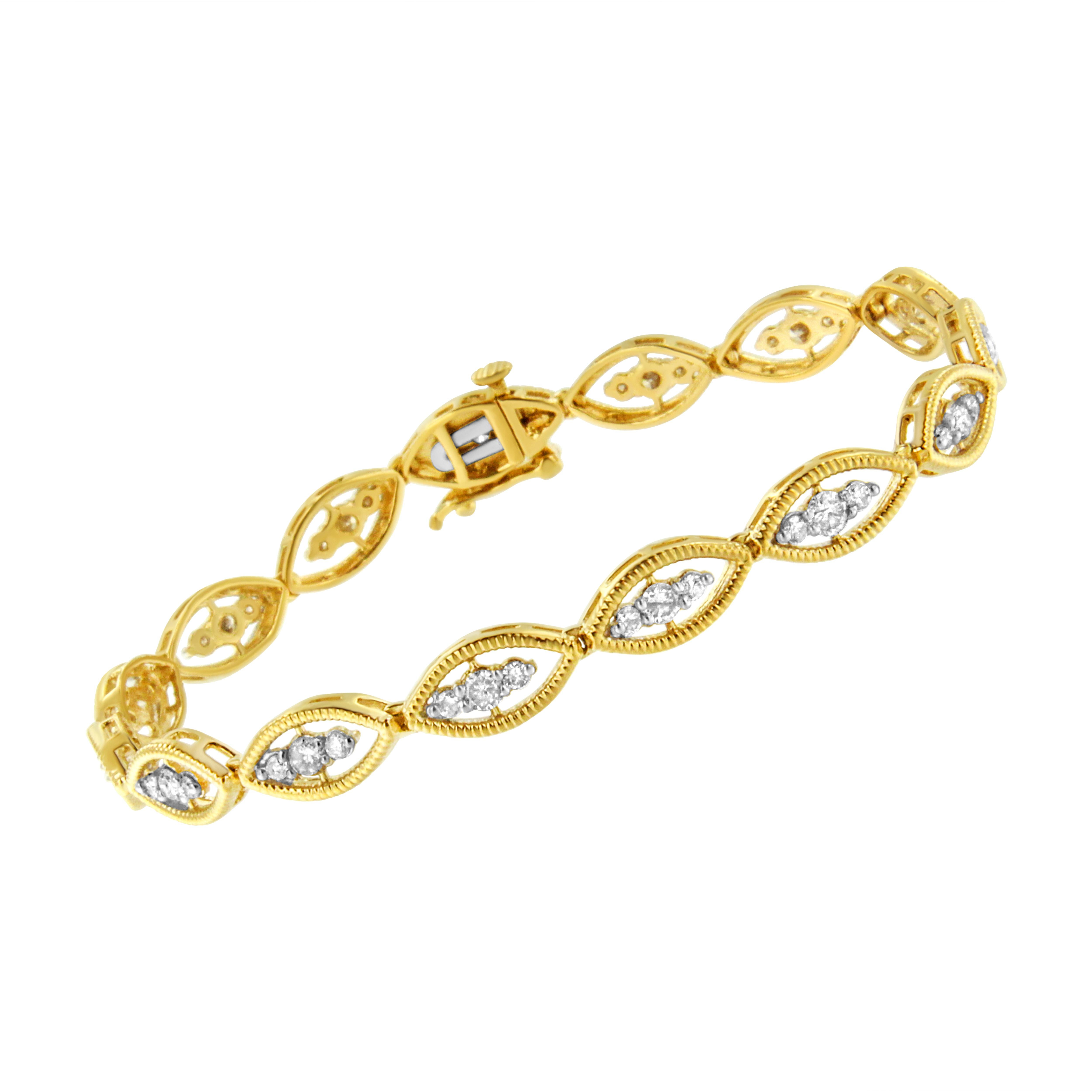 Contemporary Yellow Gold Plated Sterling Silver 1.00 Carat Prong Set Diamond Link Bracelet For Sale