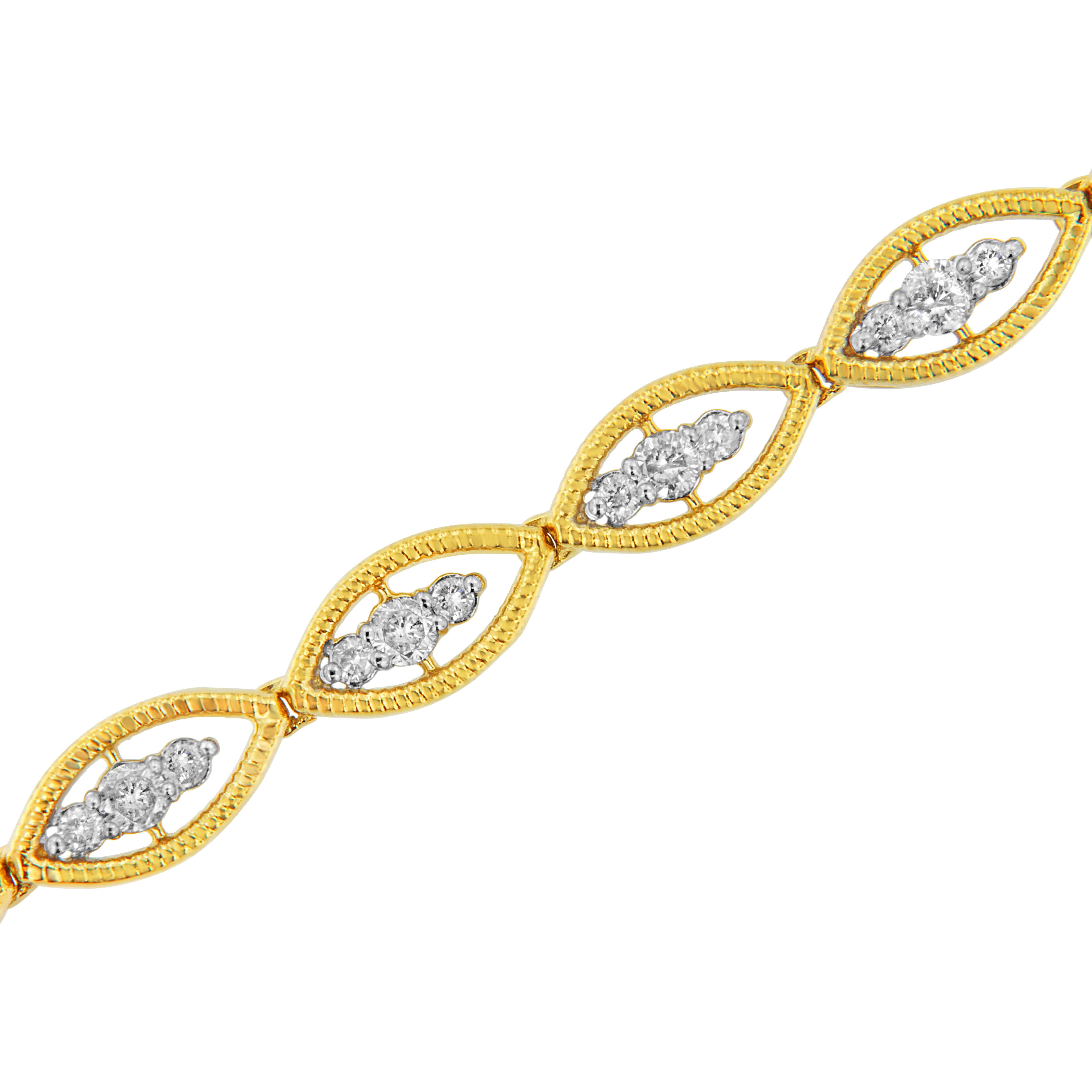 Yellow Gold Plated Sterling Silver 1.00 Carat Prong Set Diamond Link Bracelet In New Condition For Sale In New York, NY