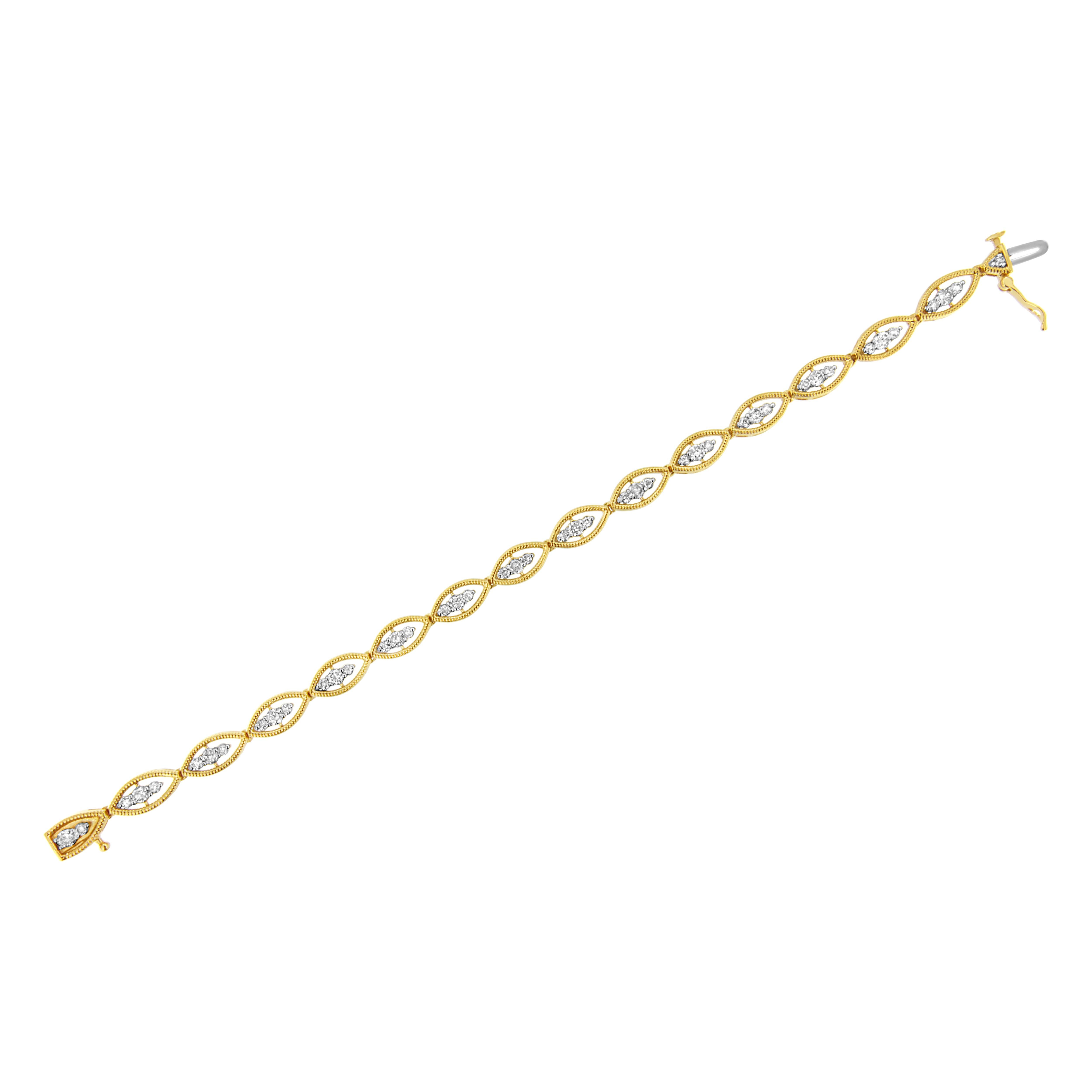 Women's Yellow Gold Plated Sterling Silver 1.00 Carat Prong Set Diamond Link Bracelet For Sale