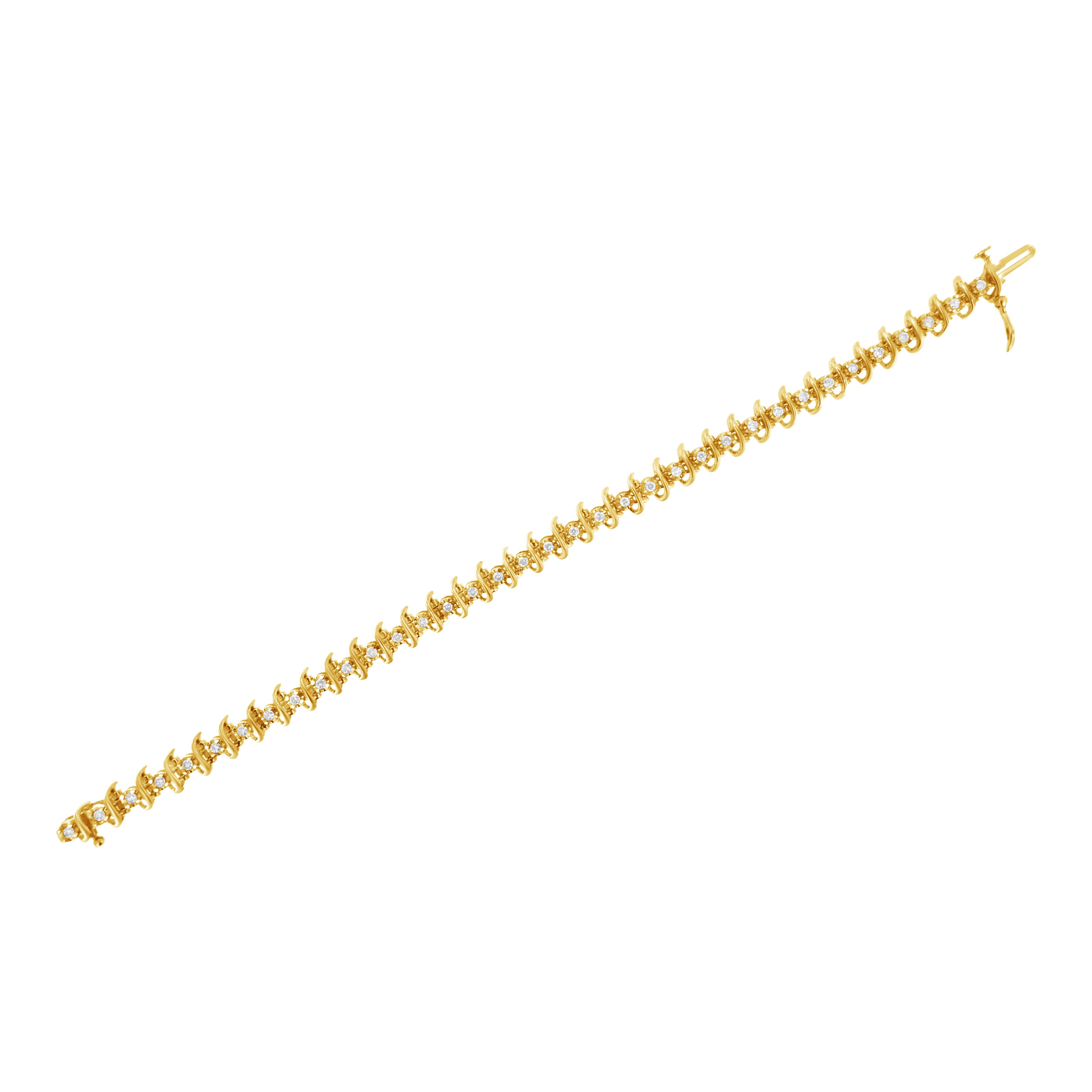 Women's Yellow Gold Plated Sterling Silver 1.00 Carat Prong-Set Diamond Link Bracelet For Sale