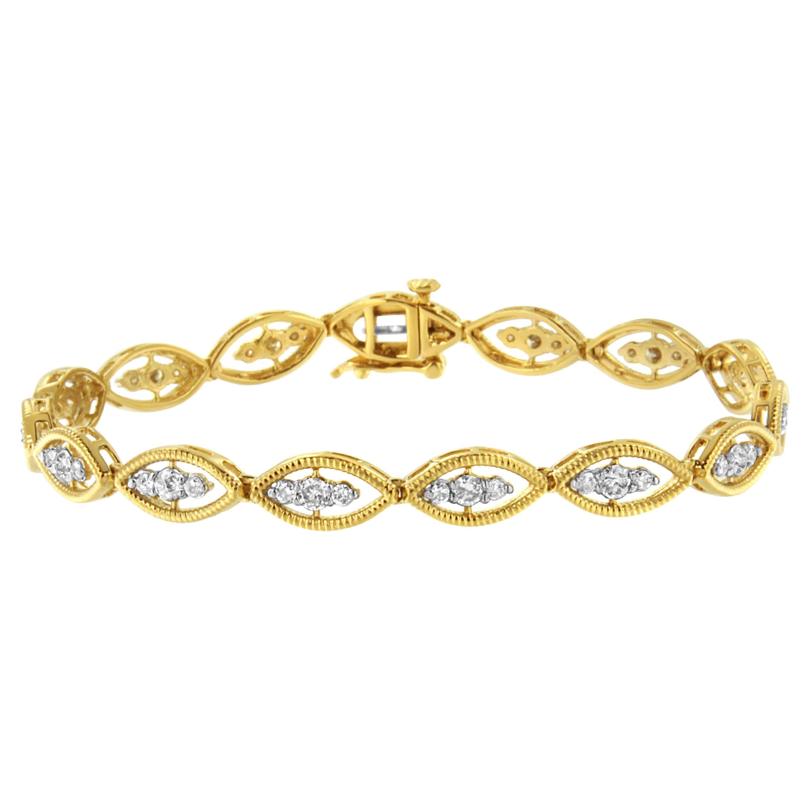Yellow Gold Plated Sterling Silver 1.00 Carat Prong Set Diamond Link Bracelet