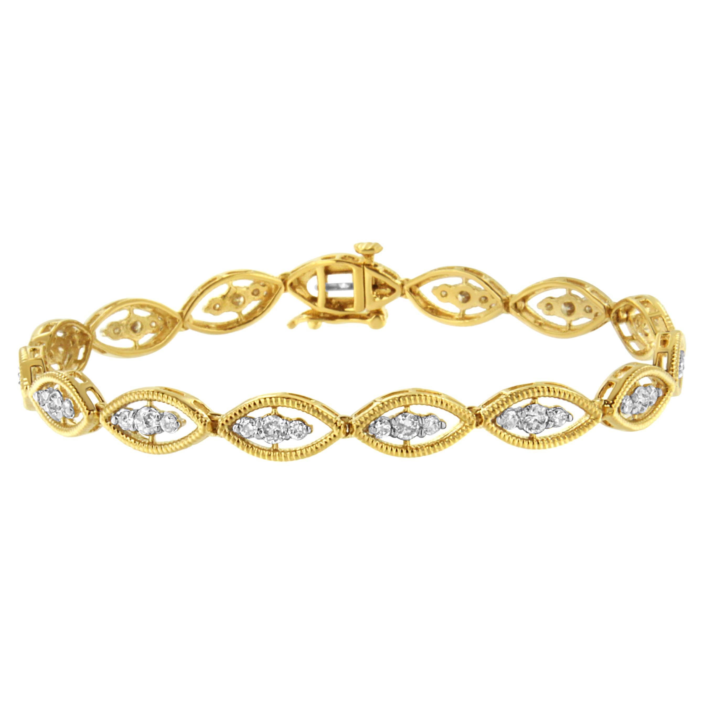 Yellow Gold Plated Sterling Silver 1.00 Carat Prong Set Diamond Link Bracelet For Sale
