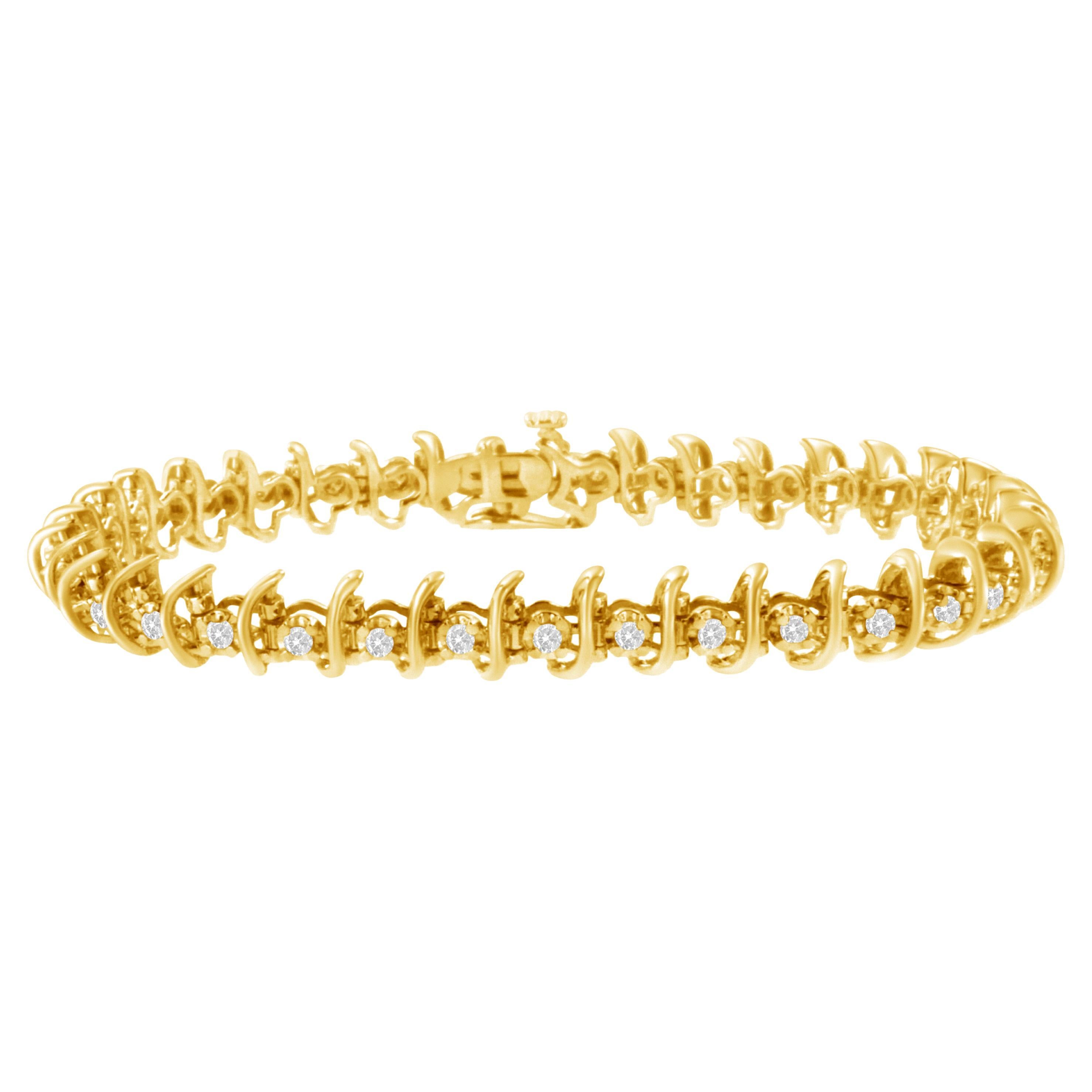 Yellow Gold Plated Sterling Silver 1.00 Carat Prong-Set Diamond Link Bracelet
