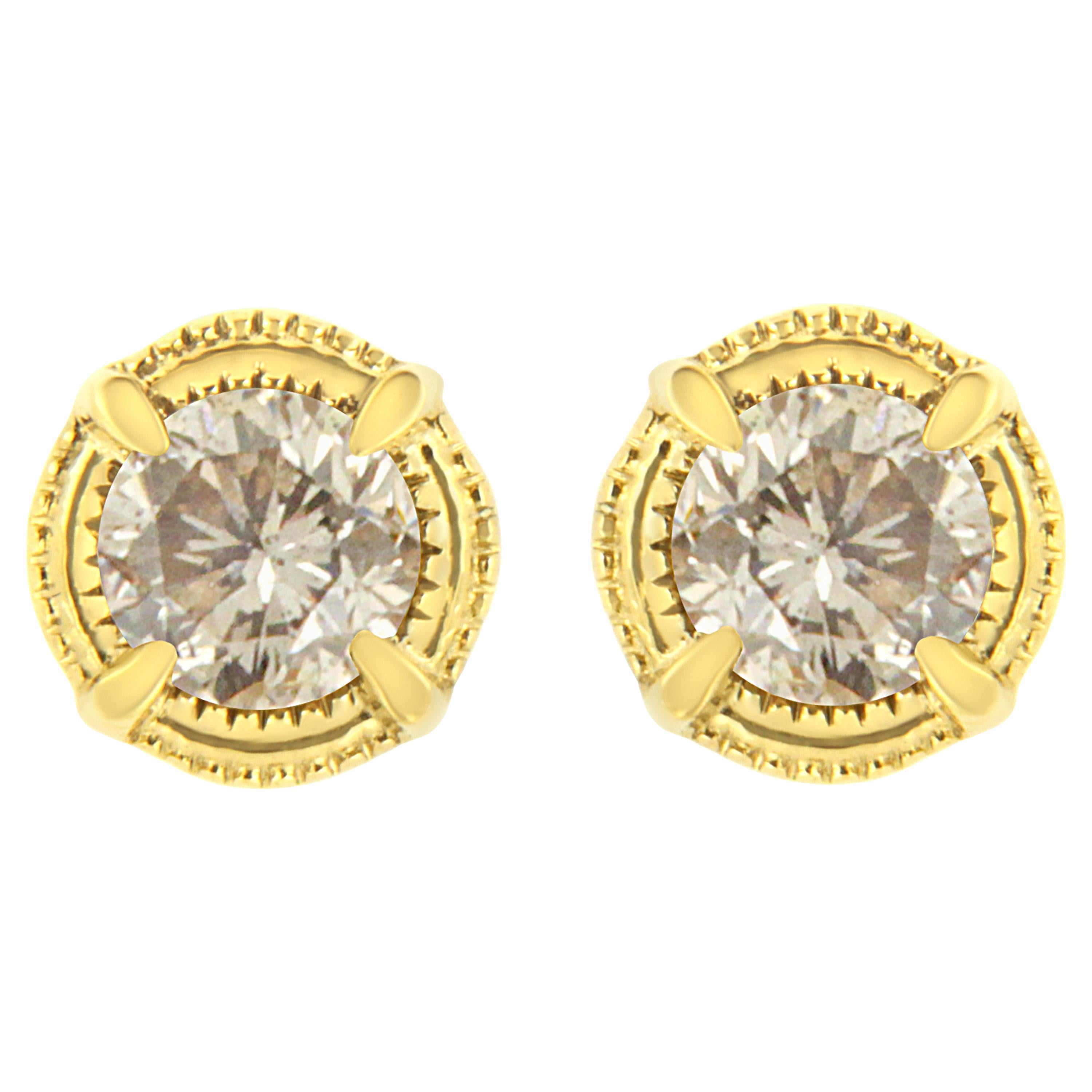 Yellow Gold Plated Sterling Silver 1.0 Carat Diamond Stud Earring