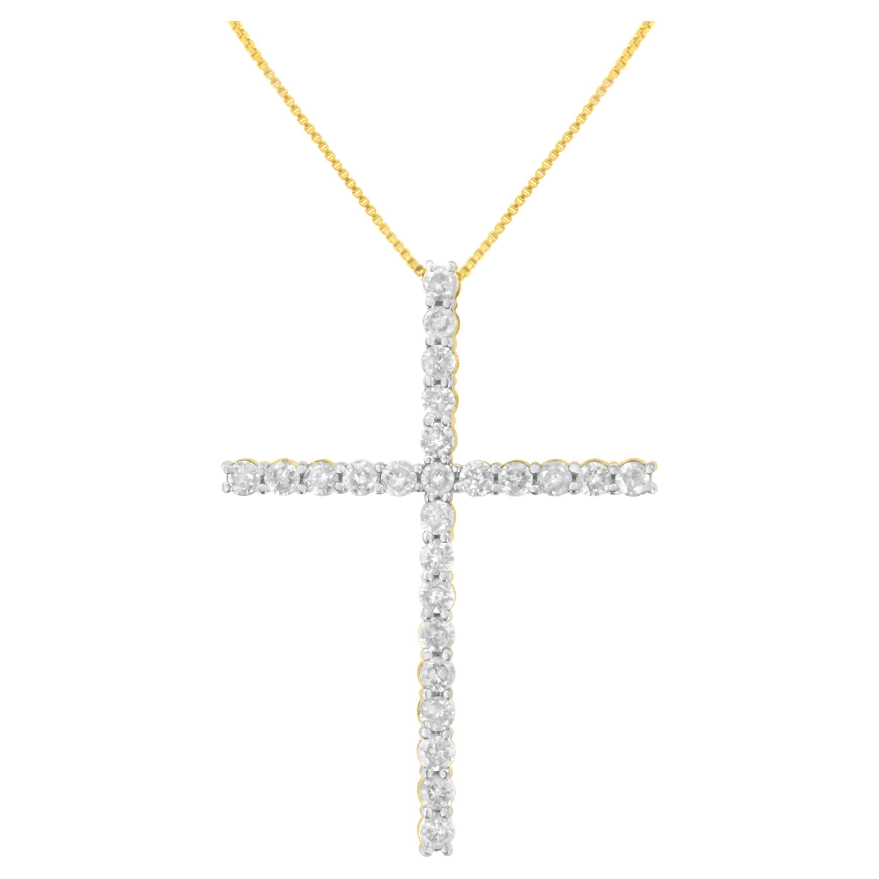 Yellow Gold Plated Sterling Silver 2 1/2 Carat Diamond Cross Pendant Necklace For Sale