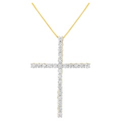 Collier pendentif croix en or jaune plaqué argent sterling et diamants de 2 1/2 carats